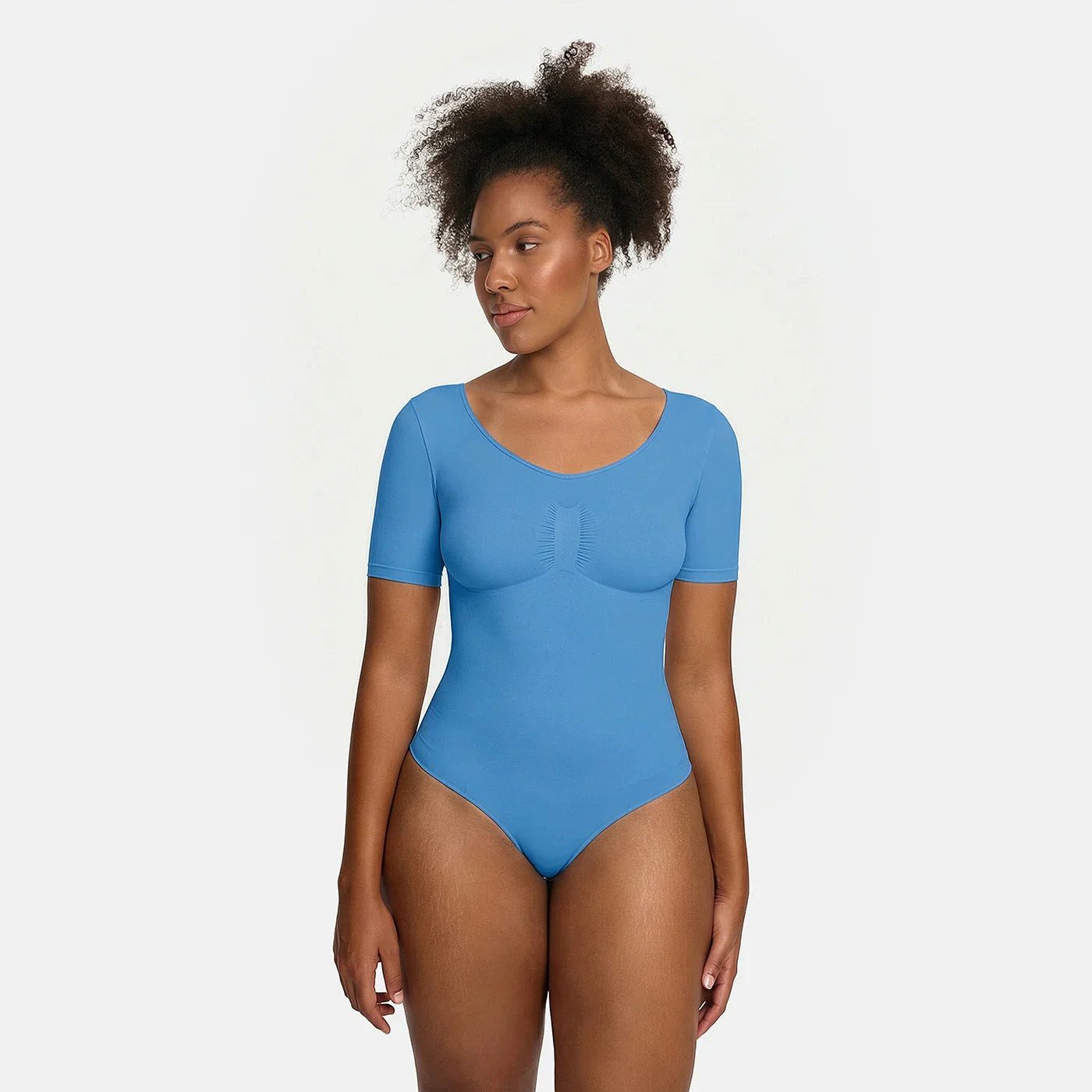 cfab (creamy fabrics) Miederbody T-Shirt Bodysuit Sculpting Shapewear mit String-Silver Lake Blue-XL (1-tlg) Figurformend