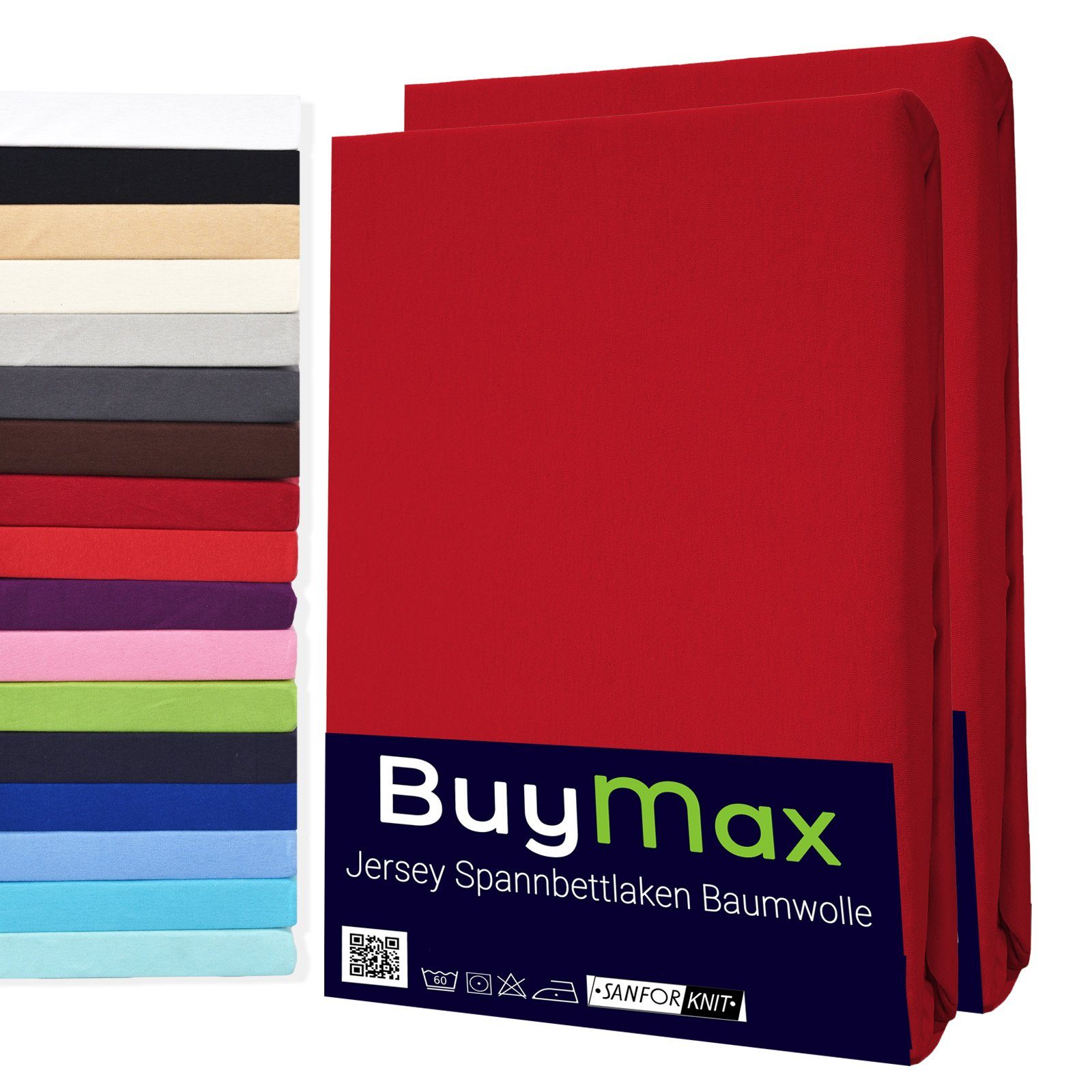 Buymax Spannbettlaken 2-er Set, Doppelpack, Bettlaken, Jersey 100% Baumwolle, Gummizug: rundum, (2 Stück), Pflegeleicht und Atmungsaktiv in Verschiedenen Farben und Größen