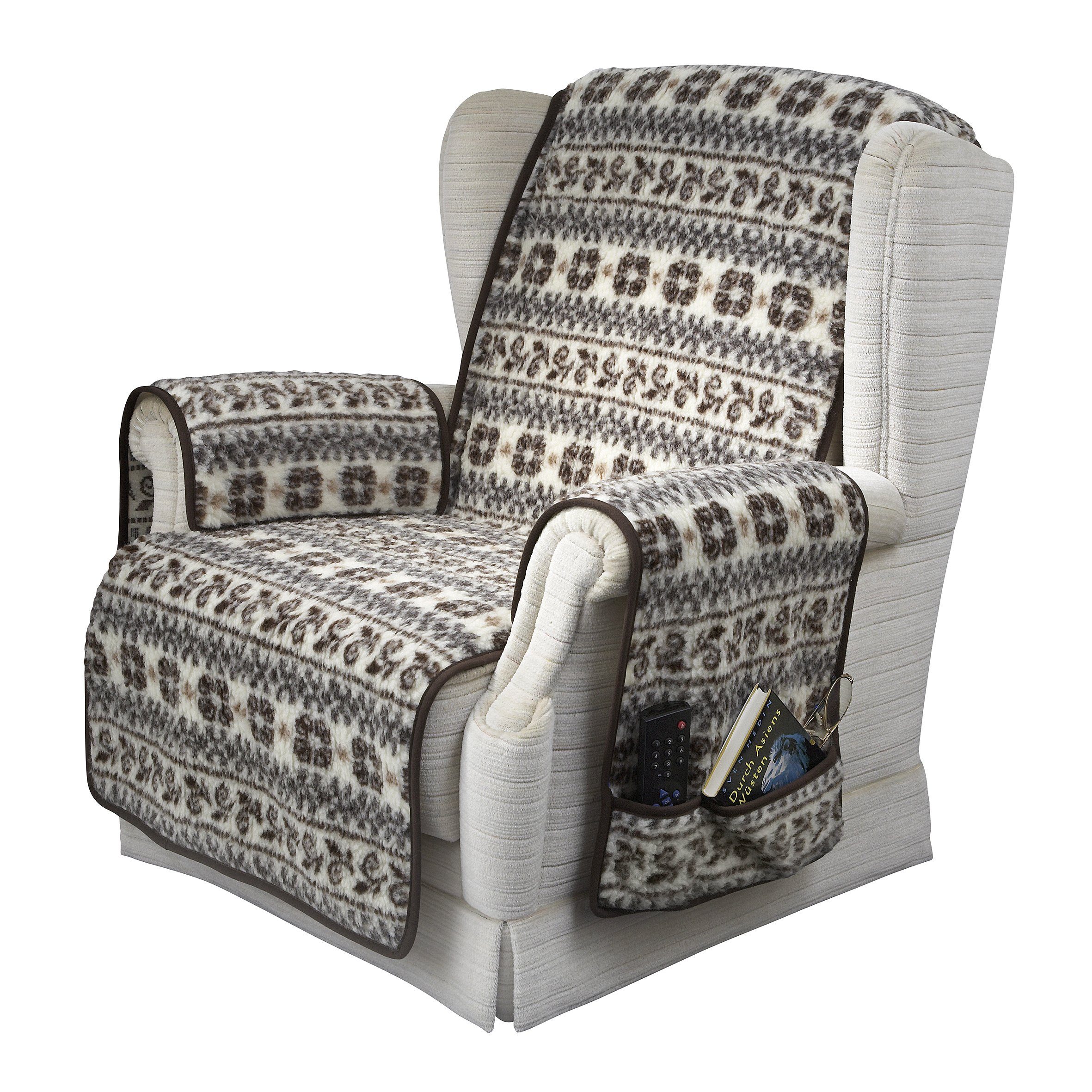 Licardo Hussen-Set Kombinierter Armlehnen- und Sesselschoner Wolle Malmö 150 cm x 50 cm + 2 mal 70 cm x 40 cm mit 2 Taschen, Wolle
