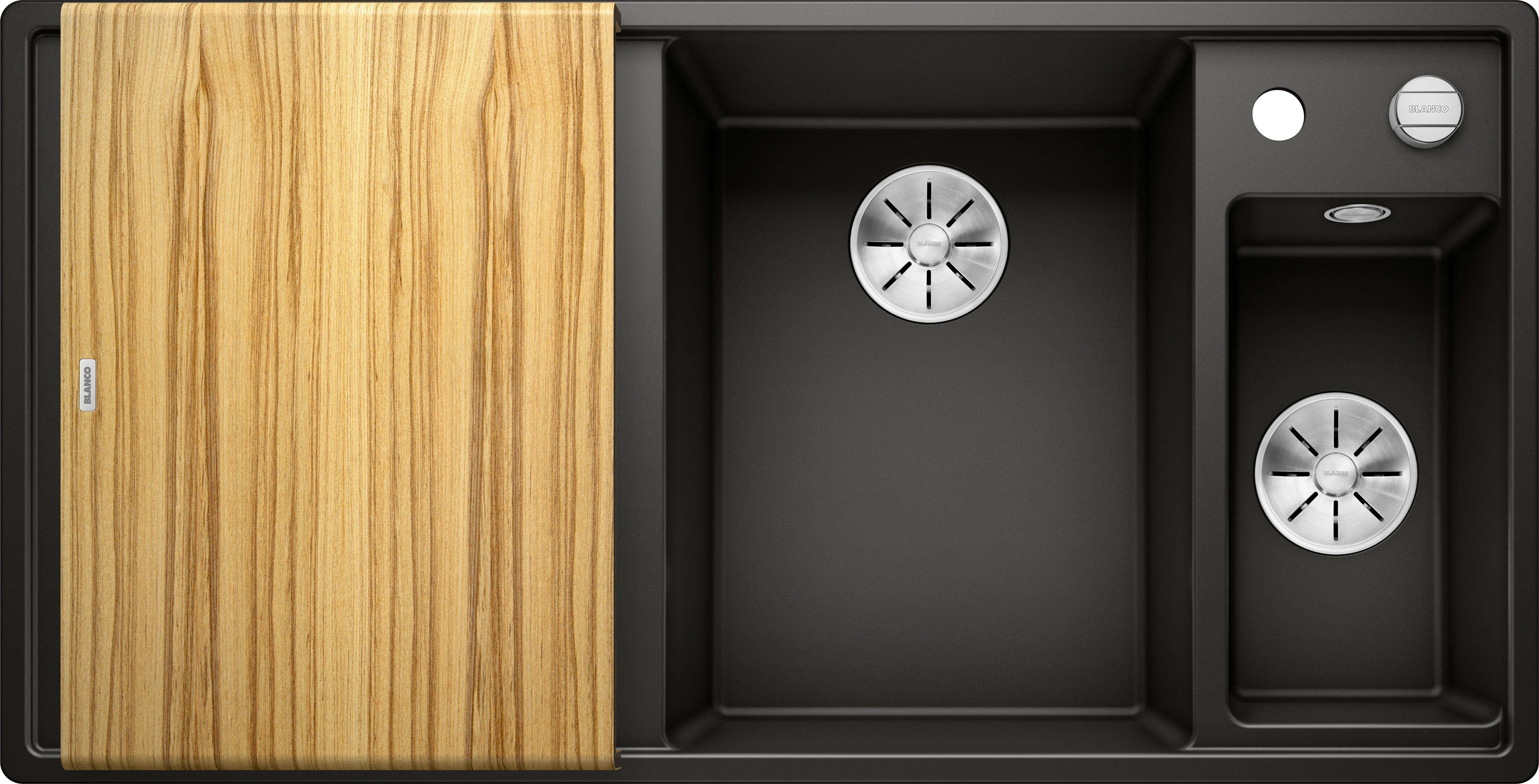 Blanco Granitspüle AXIA III 6 S, eckig, 51/100 cm, (1 St), inklusive Esche-Compound-Brückenschneidebrett und Multifunktionsschale