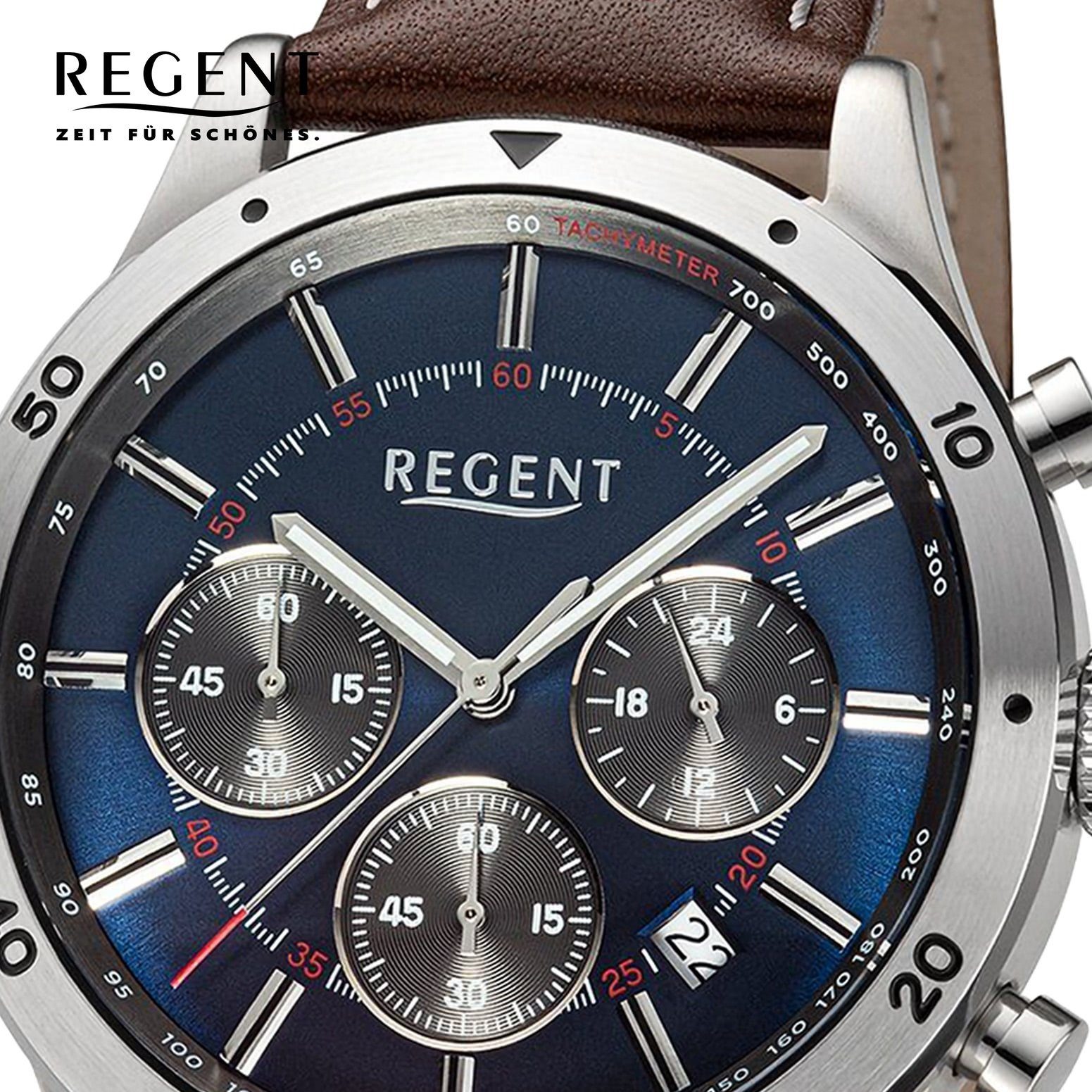 Regent Quarzuhr Regent Herren Armbanduhr Analog, (Analoguhr), Herren Armbanduhr rund, extra groß (ca. 41mm), Lederarmband