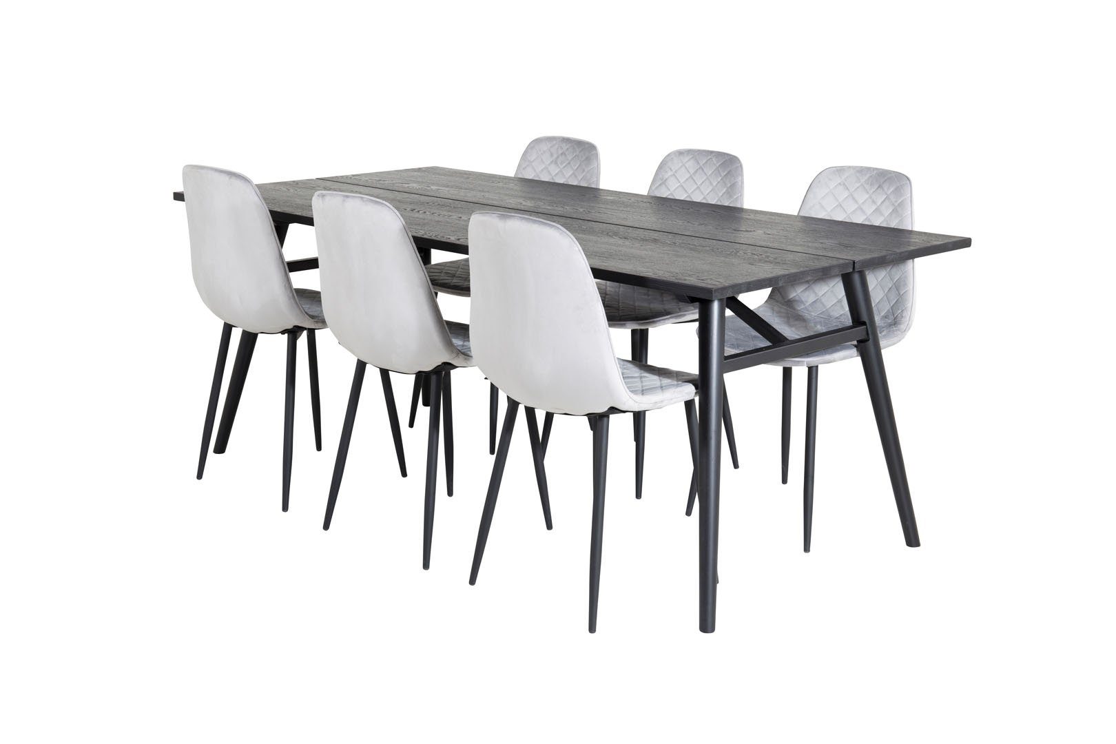 ebuy24 Essgruppe Sleek (7-tlg) schwarz;grau Essgruppe Esstisch Tisch ausziehbarer Lä