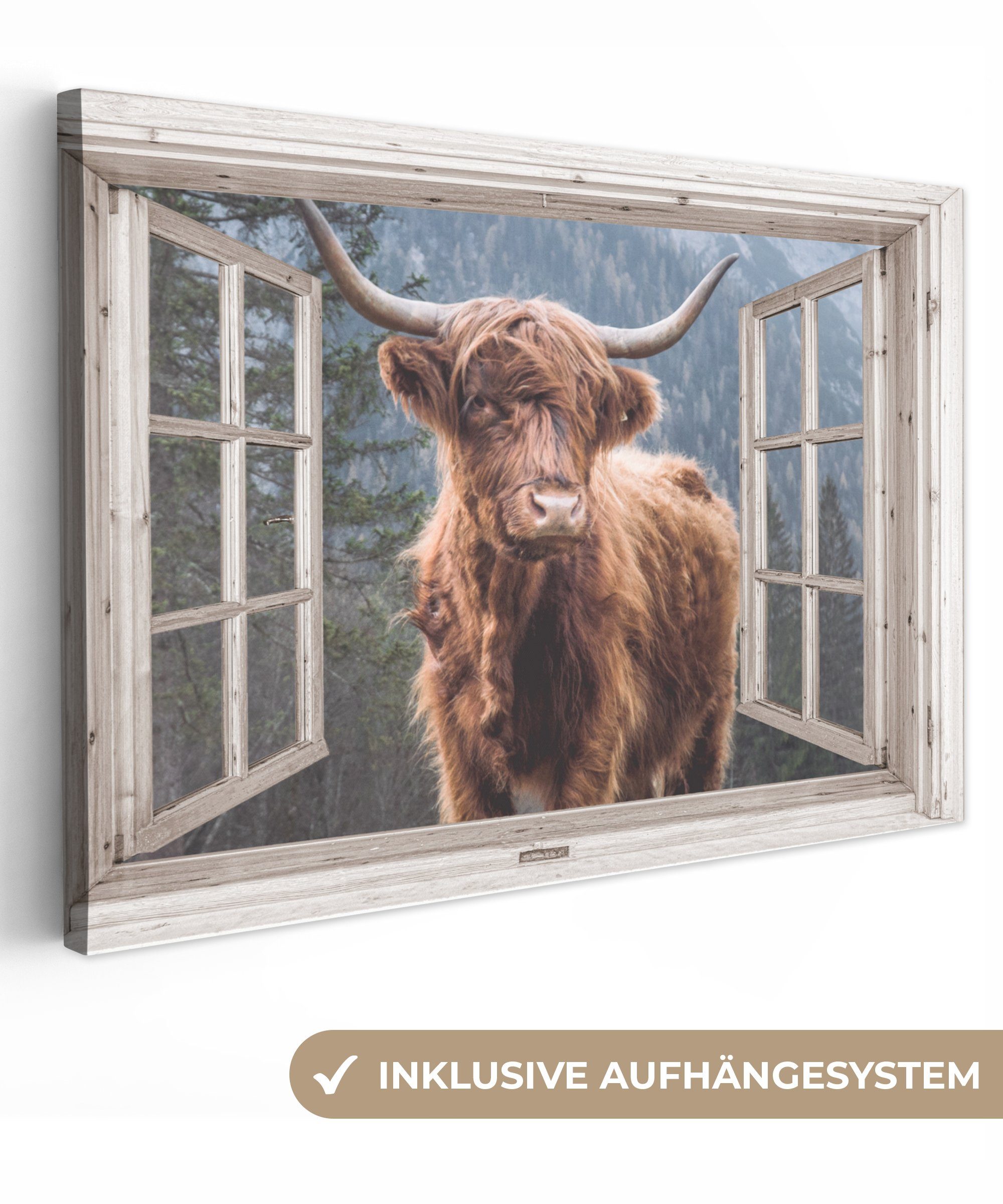 OneMillionCanvasses® Leinwandbild Scottish Highlander - Aussicht - Berg, (1 St), Wandbild Leinwandbilder, Aufhängefertig, Wanddeko, 30x20 cm