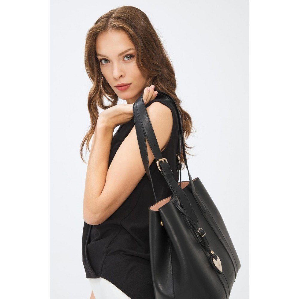 dc Dericompany Handtasche BD01564, Damen Basic Hand- Shopper 100 % Polyurethan, Schwarz Damenhandtasche, und Schultertasche aus