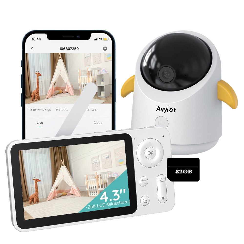 Babyphone 4,3 Zoll Babyphone mit Kamera 360° WLAN 2MP Video Babyfon mit App