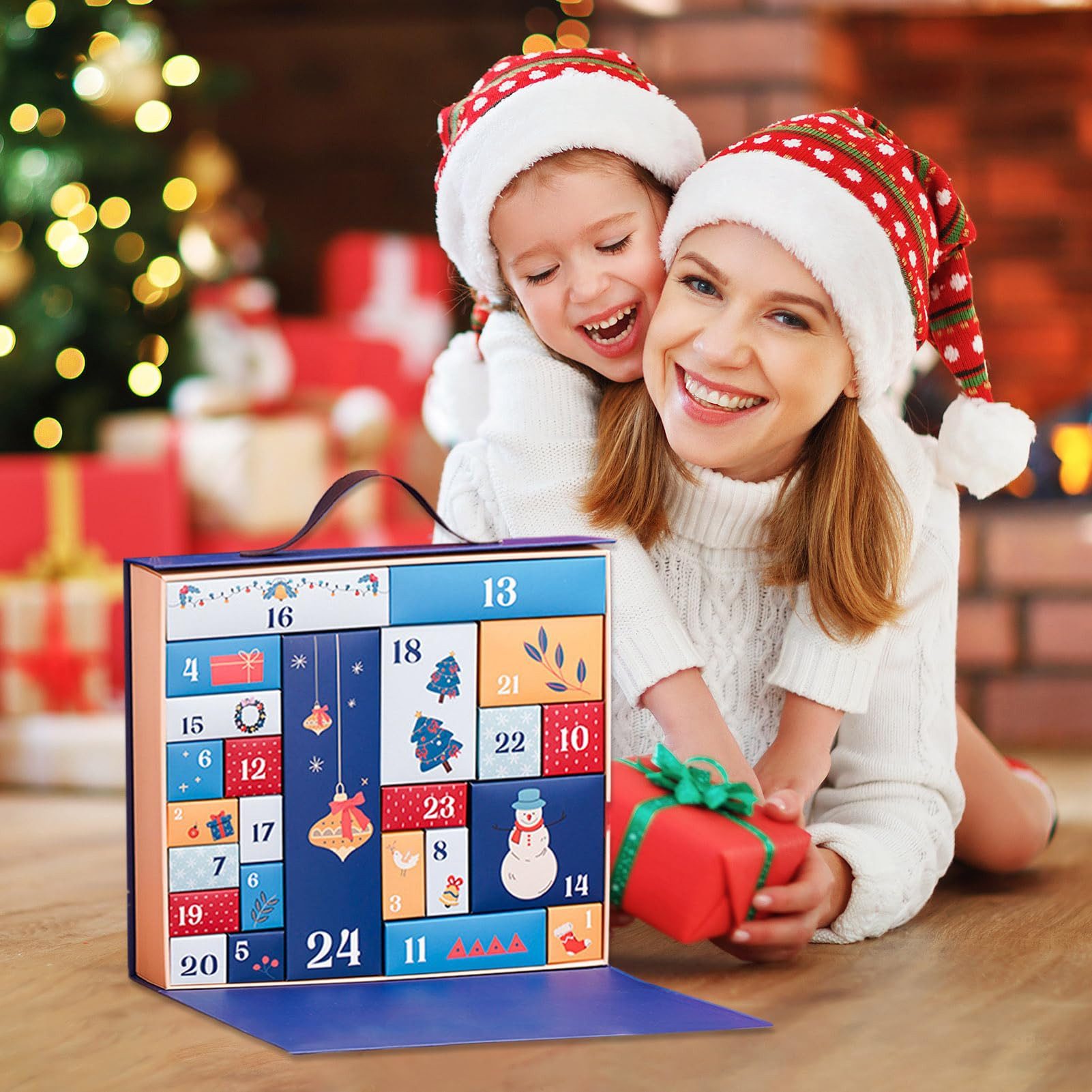 Coonoor Adventskalender Adventskalender Karton, 24 Tage Weihnachts Countdown Nummerierte Box (24-tlg), Für Geld Süßigkeiten Kleines Spielzeug Nugat Fondant