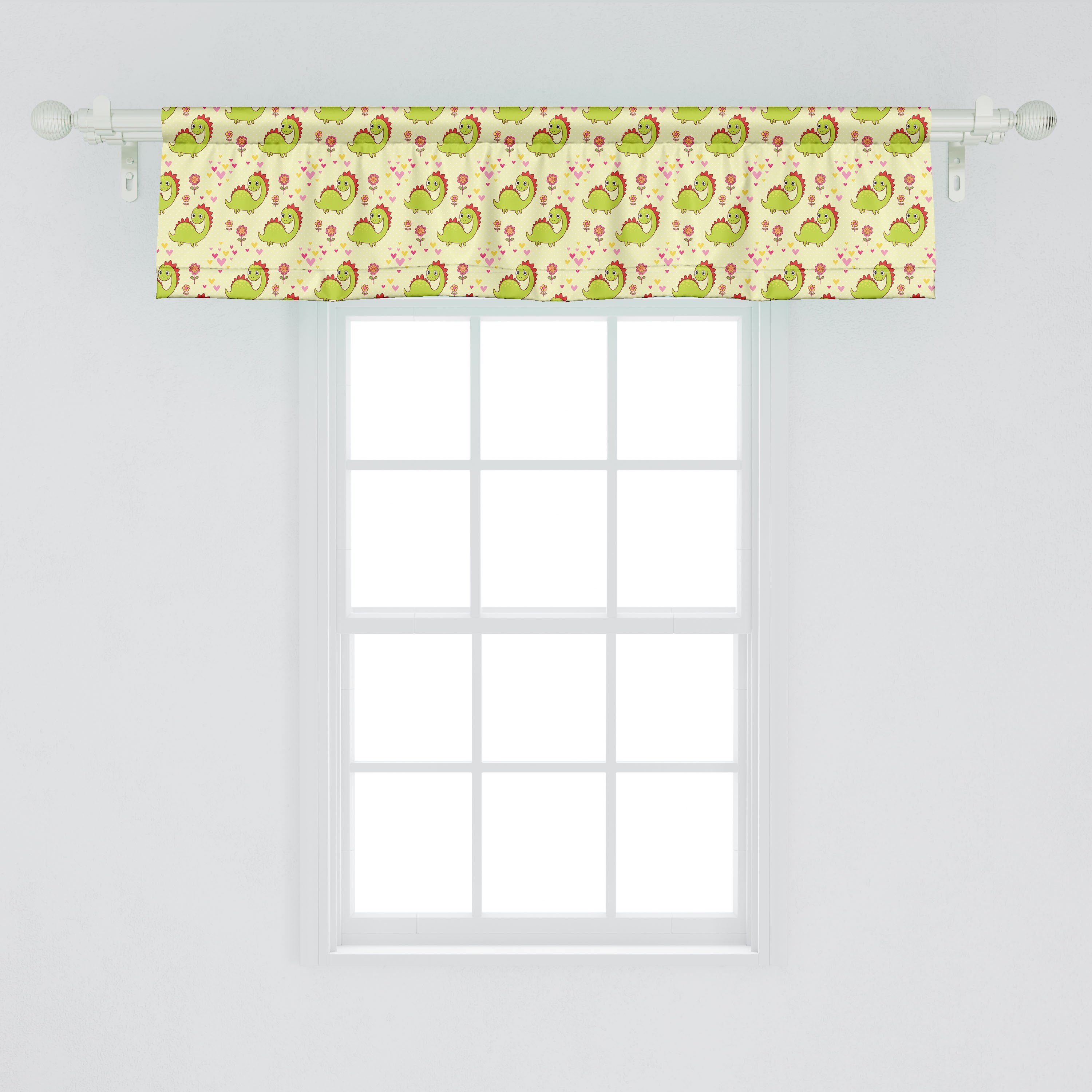 Scheibengardine Vorhang Volant für Schlafzimmer mit Küche Dinosaurier Stangentasche, Dekor Dinosaurier Microfaser, Abakuhaus