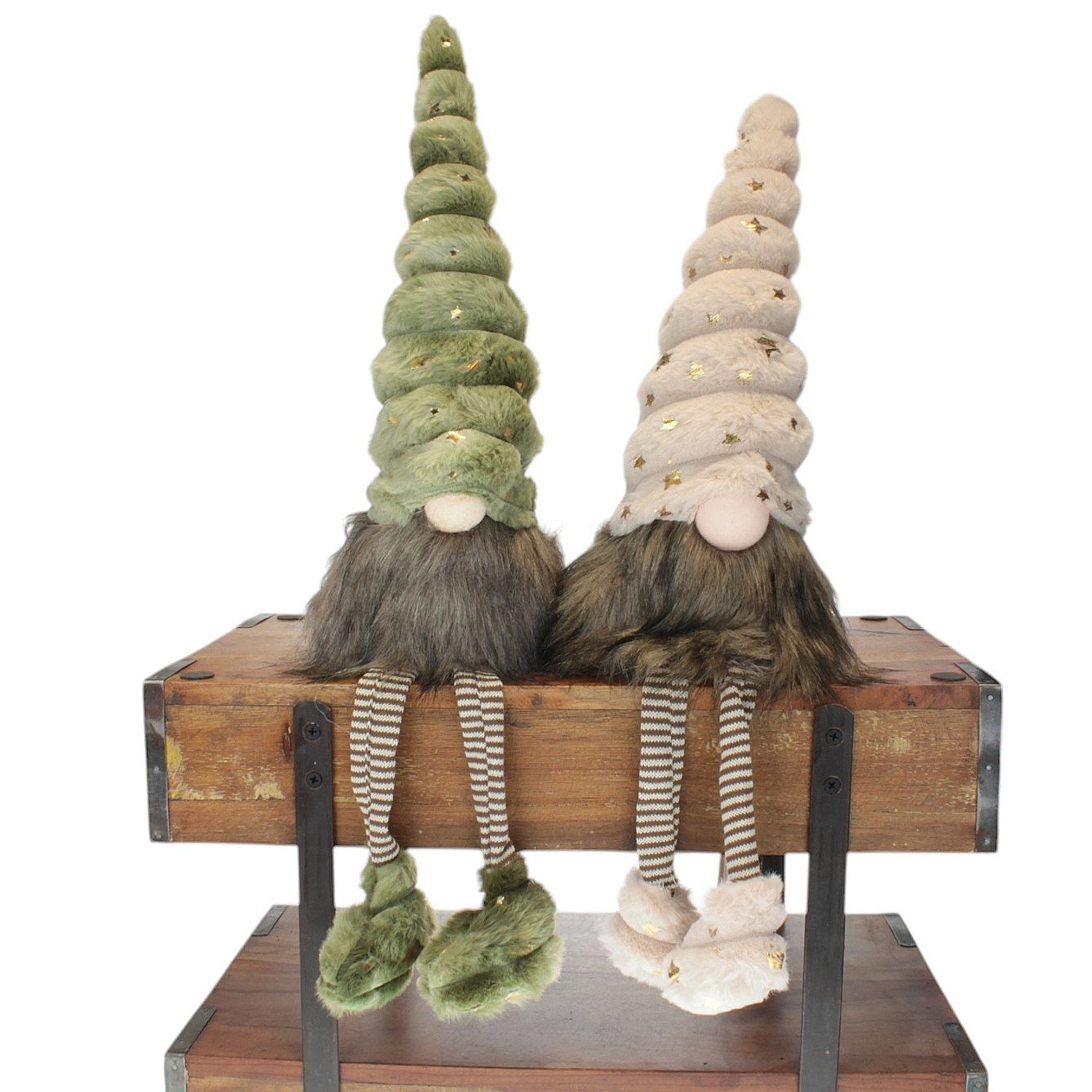 Macosa Home Kantenhocker Wichtel groß Beige od. Grün 60 cm Dekowichtel Stoff Weihnachten (Stoffwichtel), Weihnachtswichtel sitzend modern