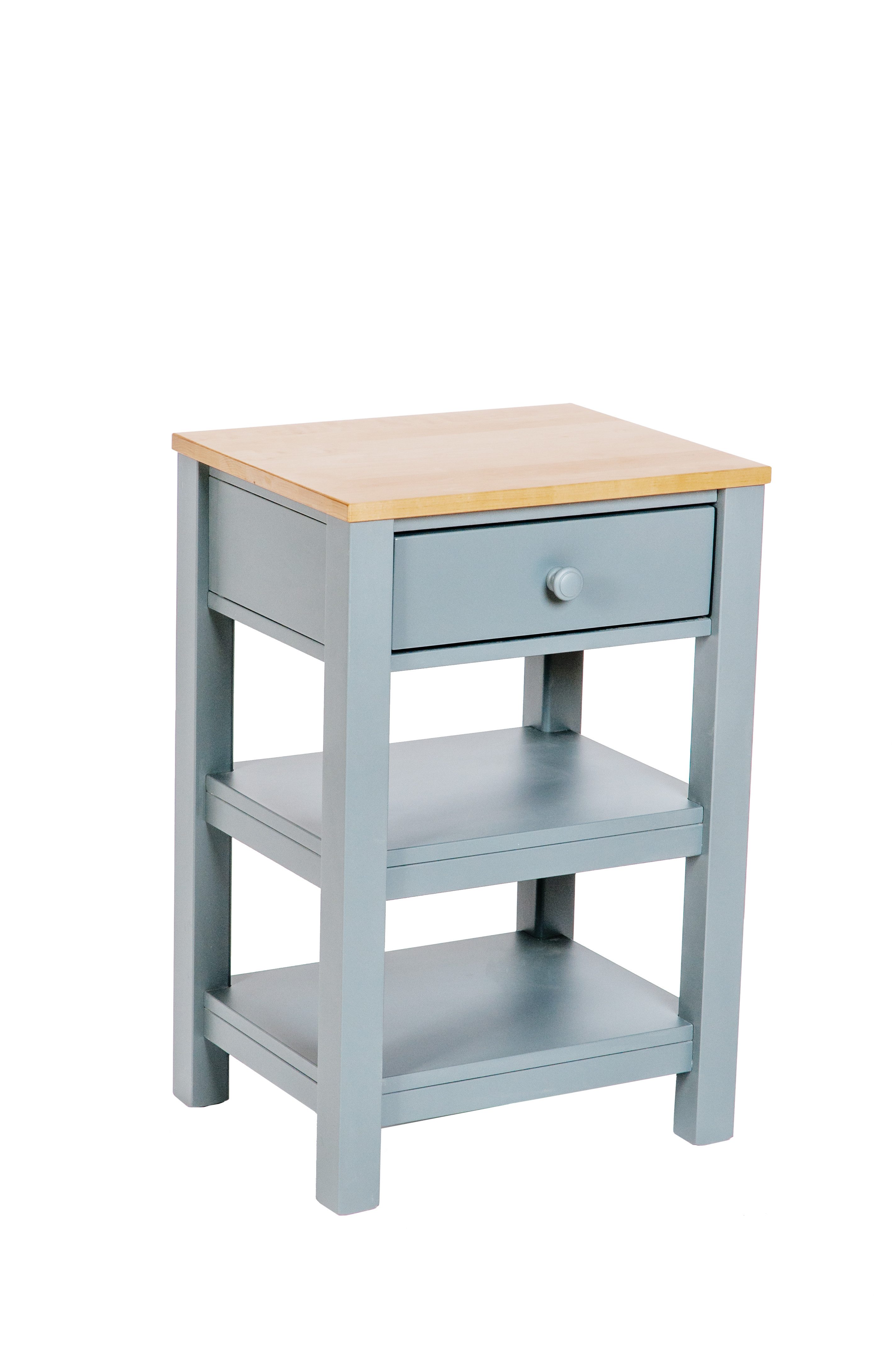 kundler home Beistelltisch, Garderobentisch, Serviertisch, Küchentisch, Butcher Block, Deckplatte aus Massivholz Birke in A+ Qualität. Grau Matt lackiert.