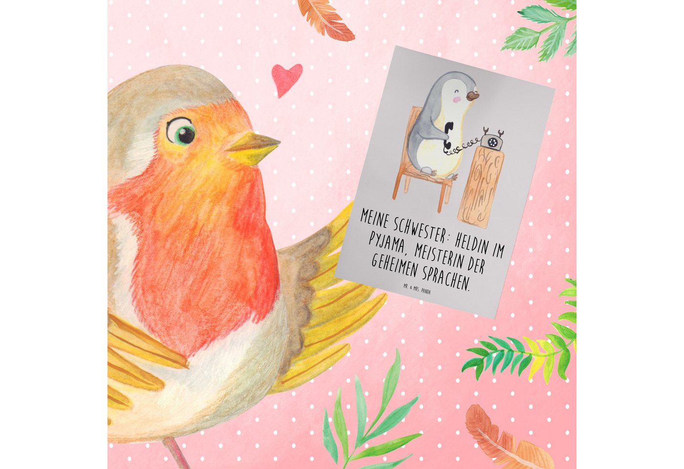Thumbnail - Mr. & Mrs. Panda Grußkarte Schwester Heldin - Grau Pastell - Geschenk, Schwesterliebe, Klappkart