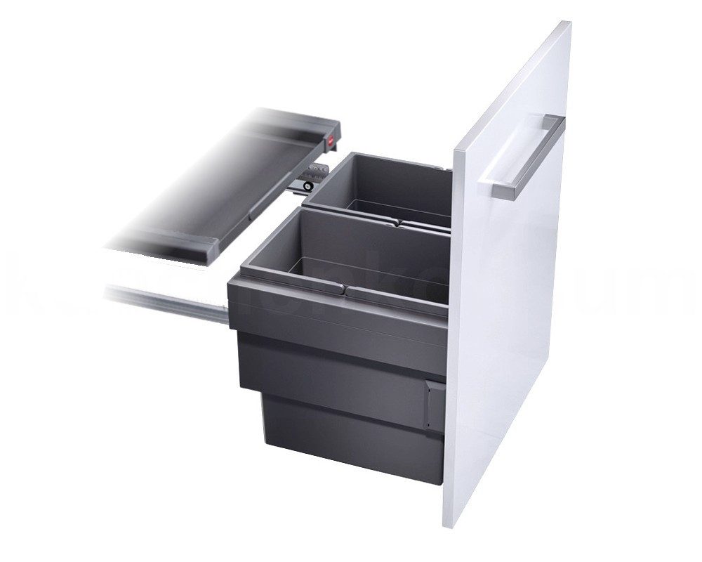 Hailo Einbaumülleimer Hailo Abfallsammler 3608621 CS Slide Cargo Synchro 56 Liter, 2 fach für 600 mm Schrankbreite mit vorhandener Möbelfront