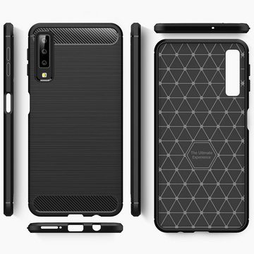 Nalia Smartphone-Hülle Samsung Galaxy A7 (2018), Carbon-Look Silikon Hülle / Matt-Schwarz / Anti-Fingerabdruck / Rutschfest Stoßfest Kratzfest / Karbon-Optik Schutzhülle / Slim Cover Soft Case Etui Handy-Tasche Backcover / Handy-Schale Backcase Handycover Handycase