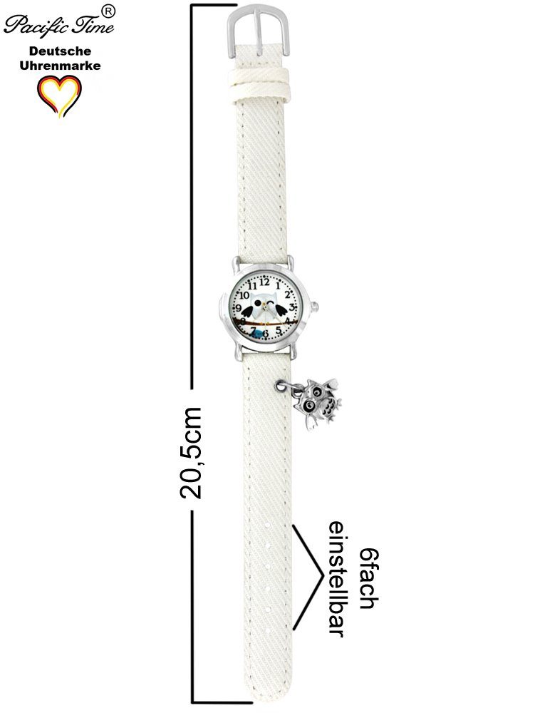 Versand Time Pacific Stoffarmband mit Set Kinder Armbanduhr Gratis Kette, und Eulenanhänger Quarzuhr