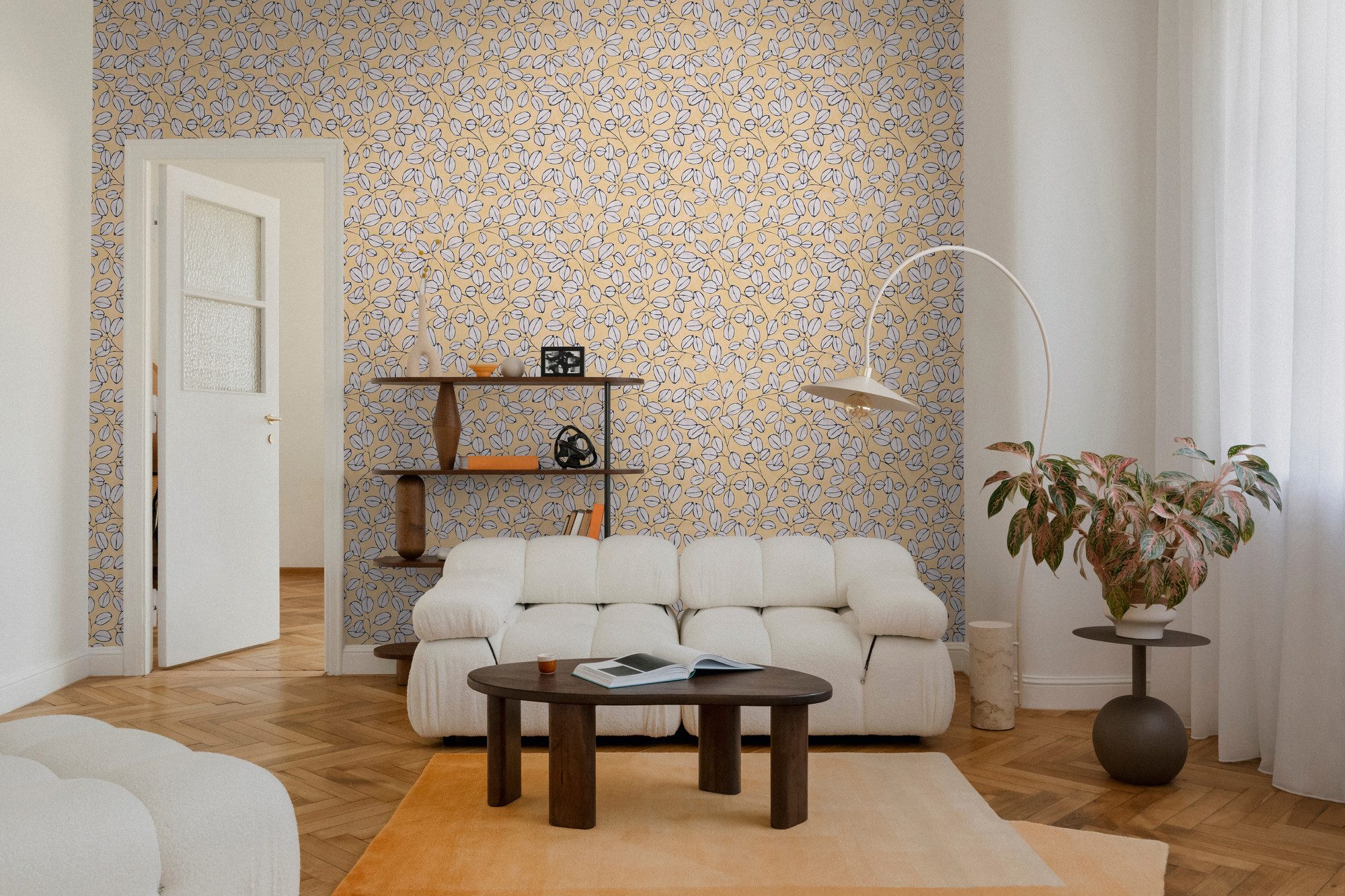 A.S. Création Vliestapete Botanische Mustertapete mit gezeichneten Blättern, strukturiert, matt, (1 St), Klares Blattdesign für natürliche, stilvolle Wohnräume