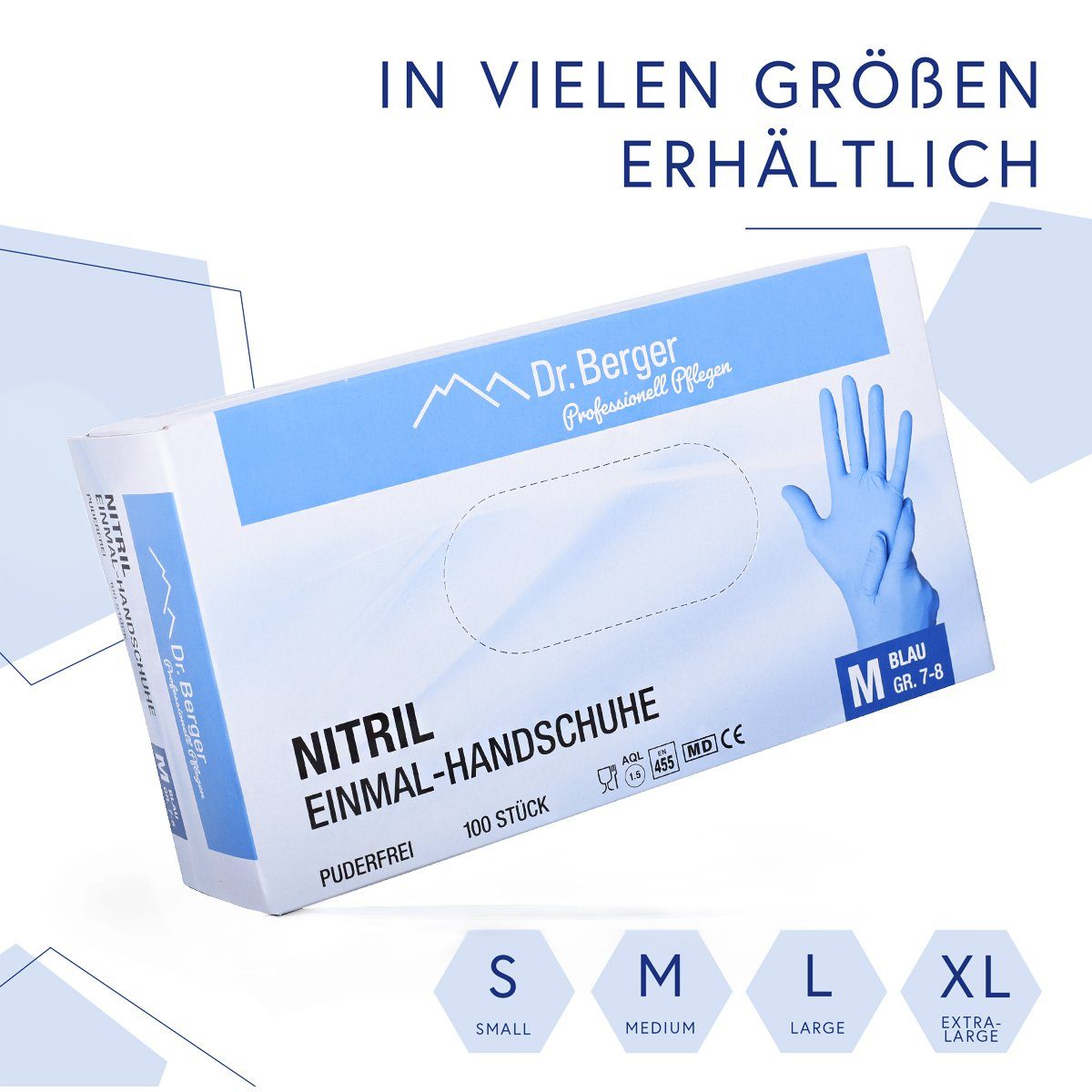 Dr. Berger Nitril-Handschuhe Nitril Einmalhandschuhe latex- und puderfrei Blau Gr. S-XL
