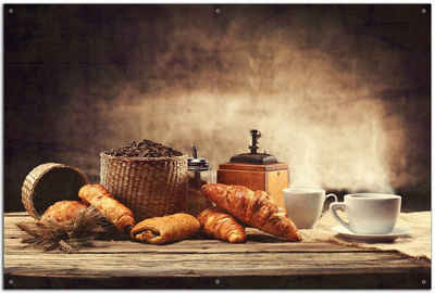 Wallario Sichtschutzzaunmatten Französisches Frühstück mit Café und Croissants