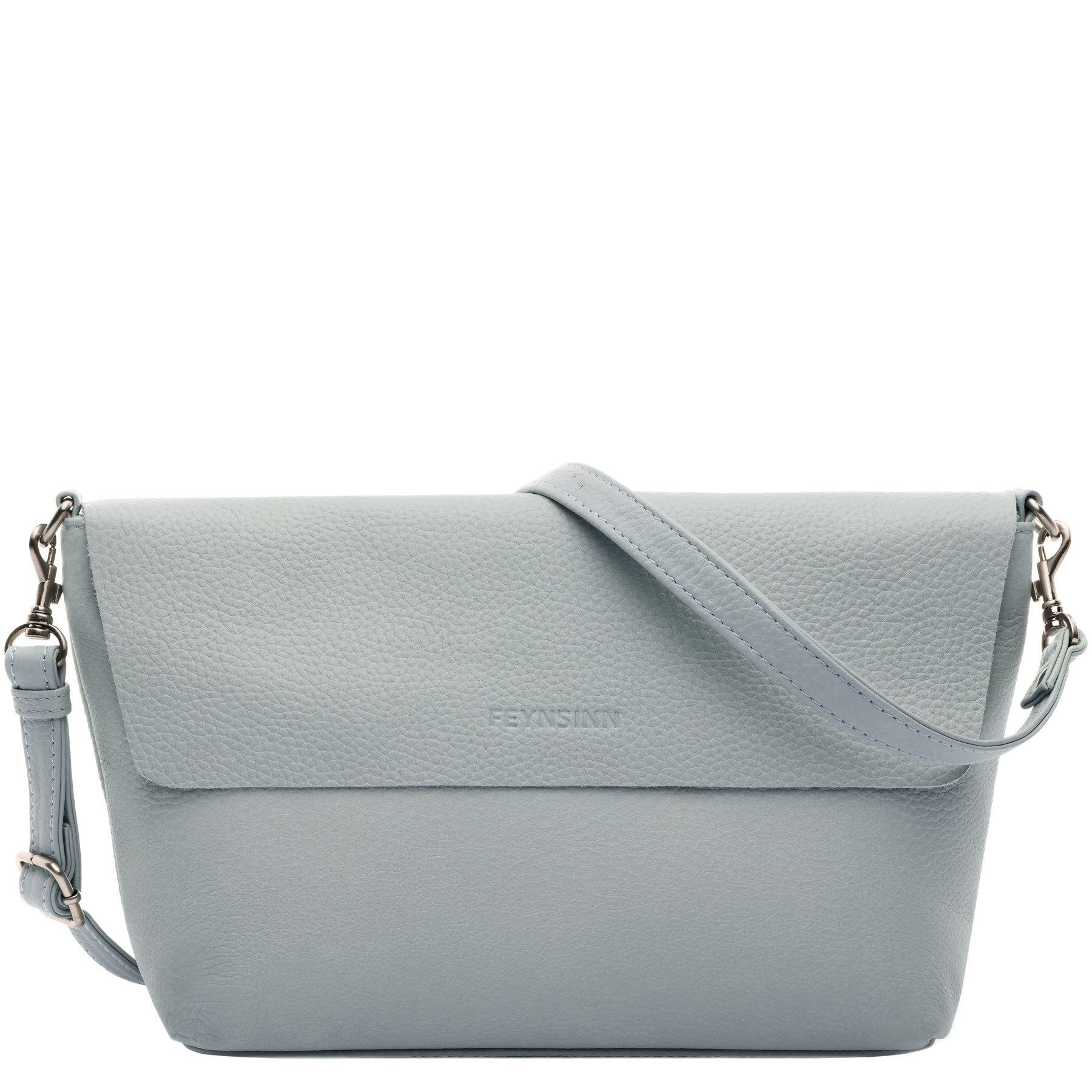 FEYNSINN Umhängetasche echt Leder groß Ledertasche slate LIVA, Schultertasche Echtleder Damen, Crossbody Bag M blau-grau