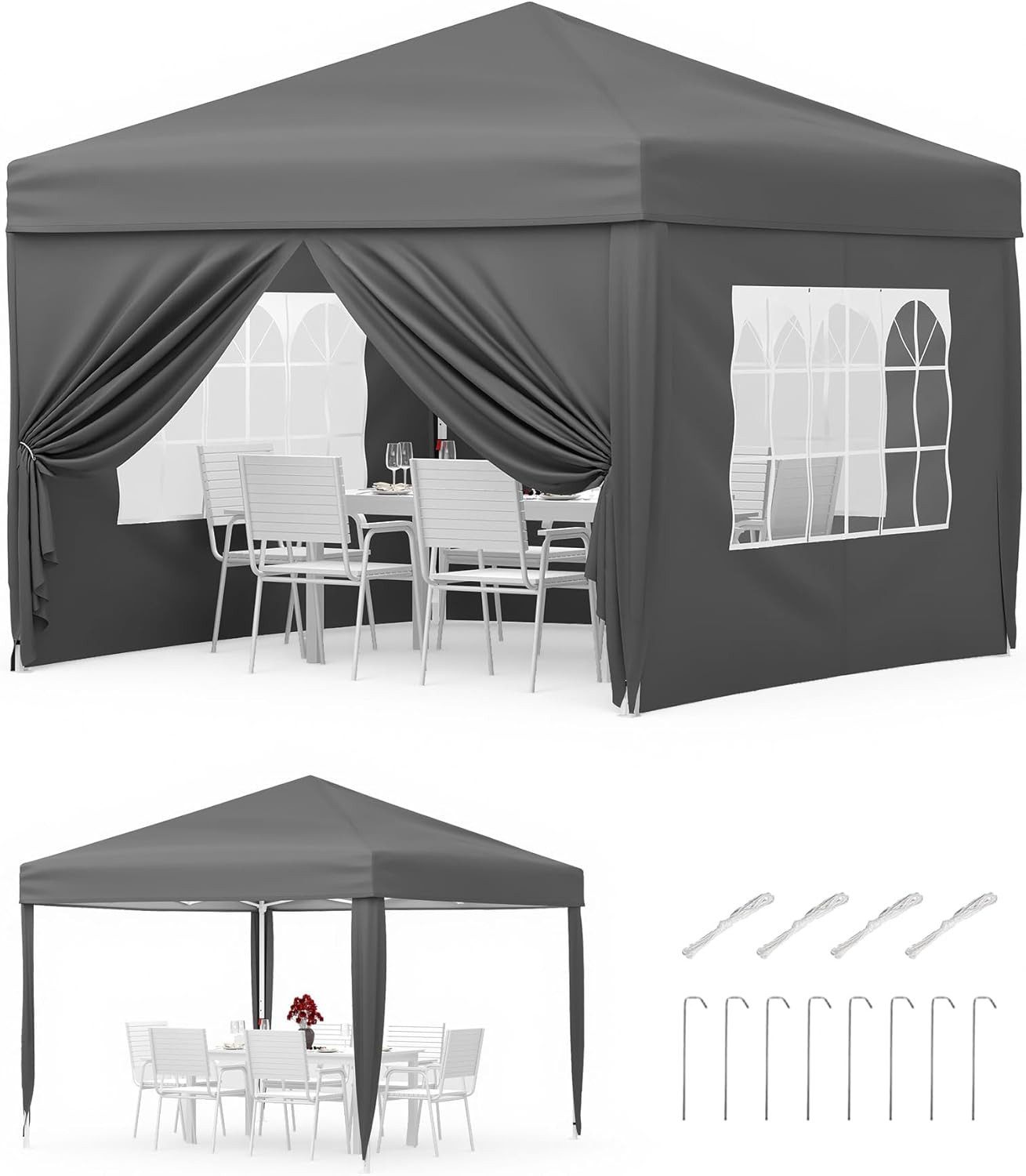 GarveeMore Pavillon tragbares,schnell aufzubauendes Zelt für den gewerblichen Einsatz, inklusive 4 Heringen,4 Seilen und 4 Sandsäcken für OutdoorAktivitäten