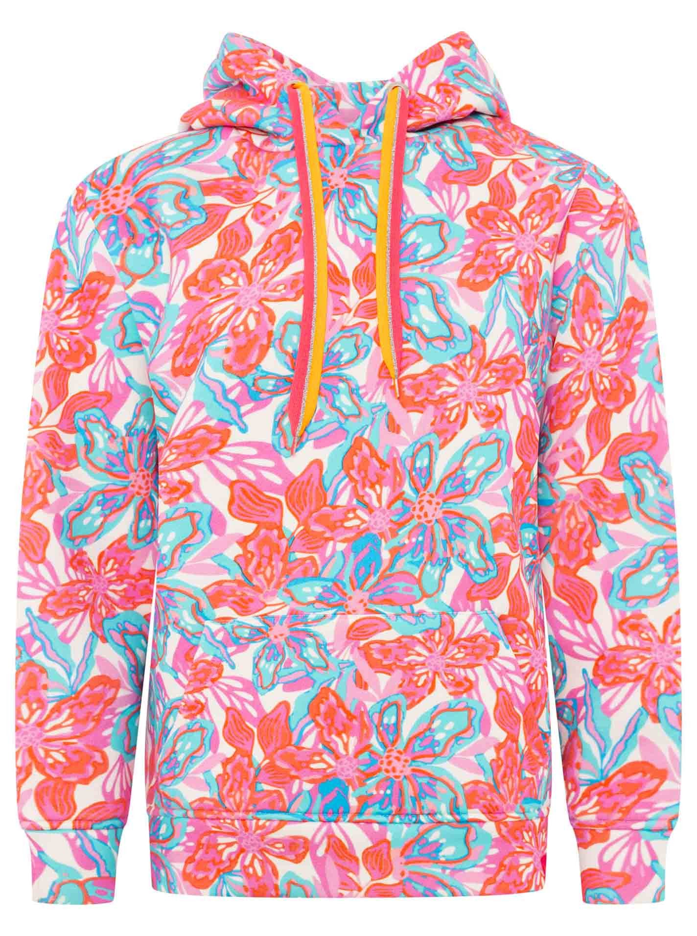 Zwillingsherz Hoodie "Flower Sparkles" farbenfrohes florales Muster, Neondetails, Kapuze, Fronttasche
