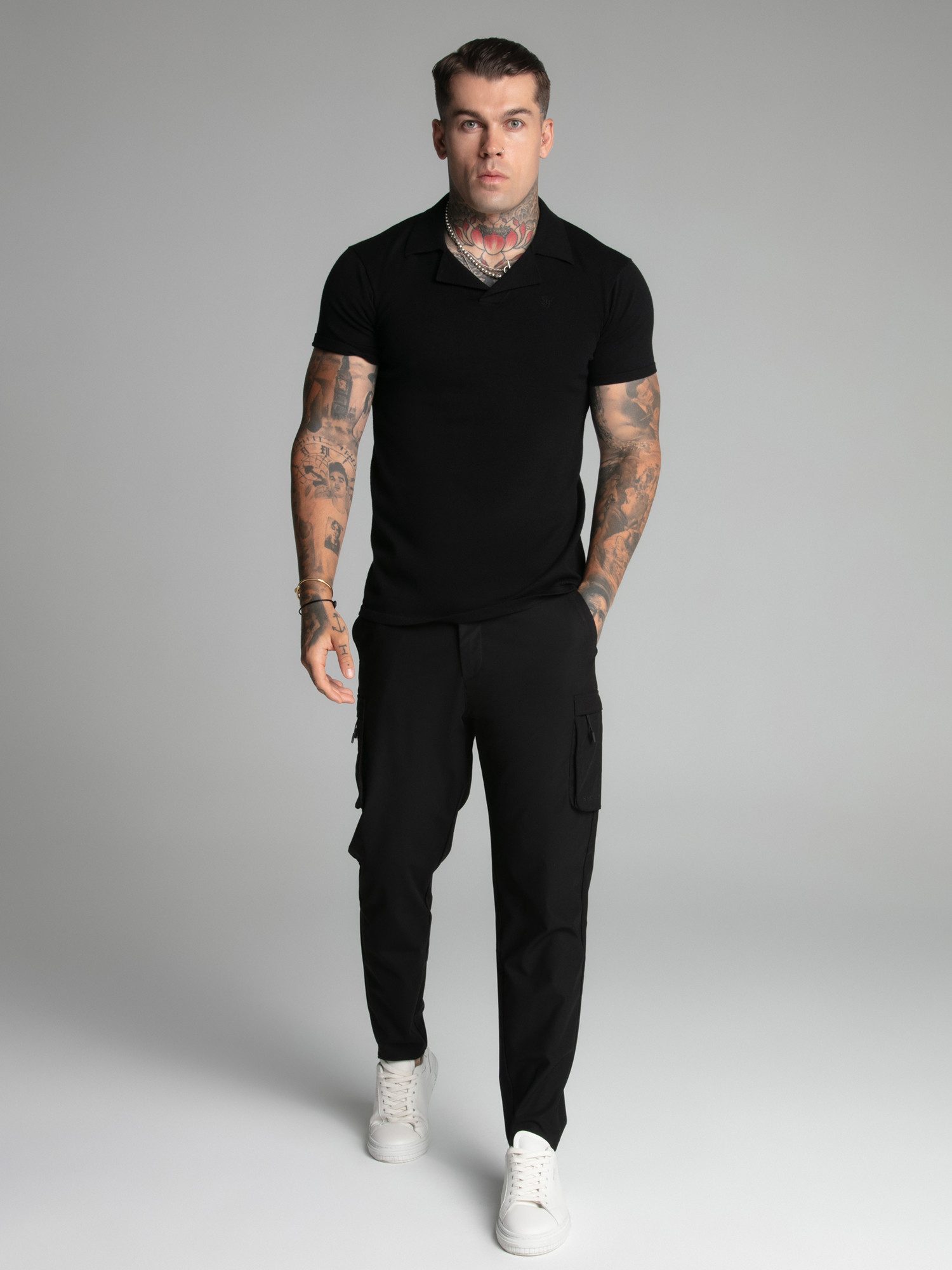 Siksilk Poloshirt SikSilk Herren Schwarzes Revere Kragen Polo günstig online kaufen