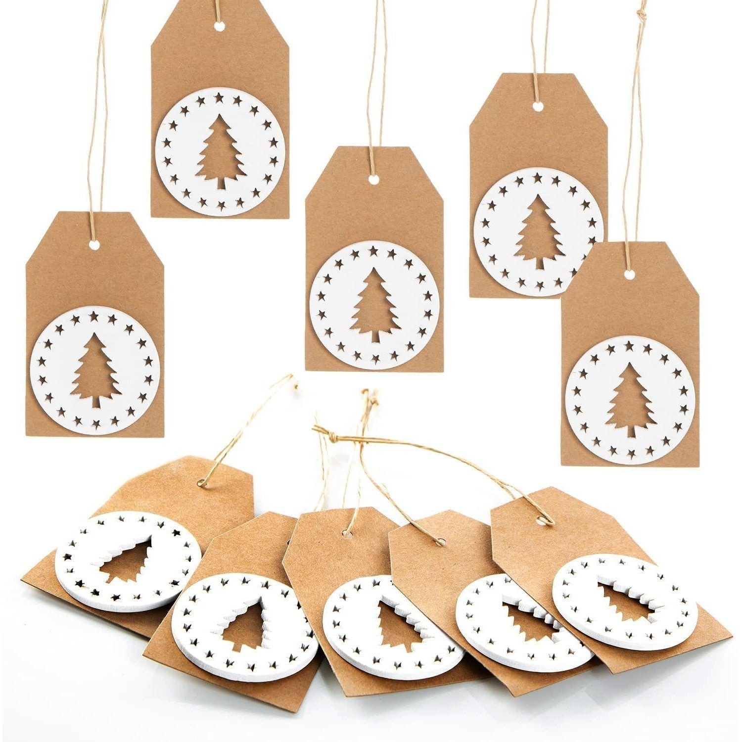 Logbuch-Verlag Dekofigur 10 Weihnachtsanhänger aus Kraftpapier mit Weihnachtsdeko braun weiß