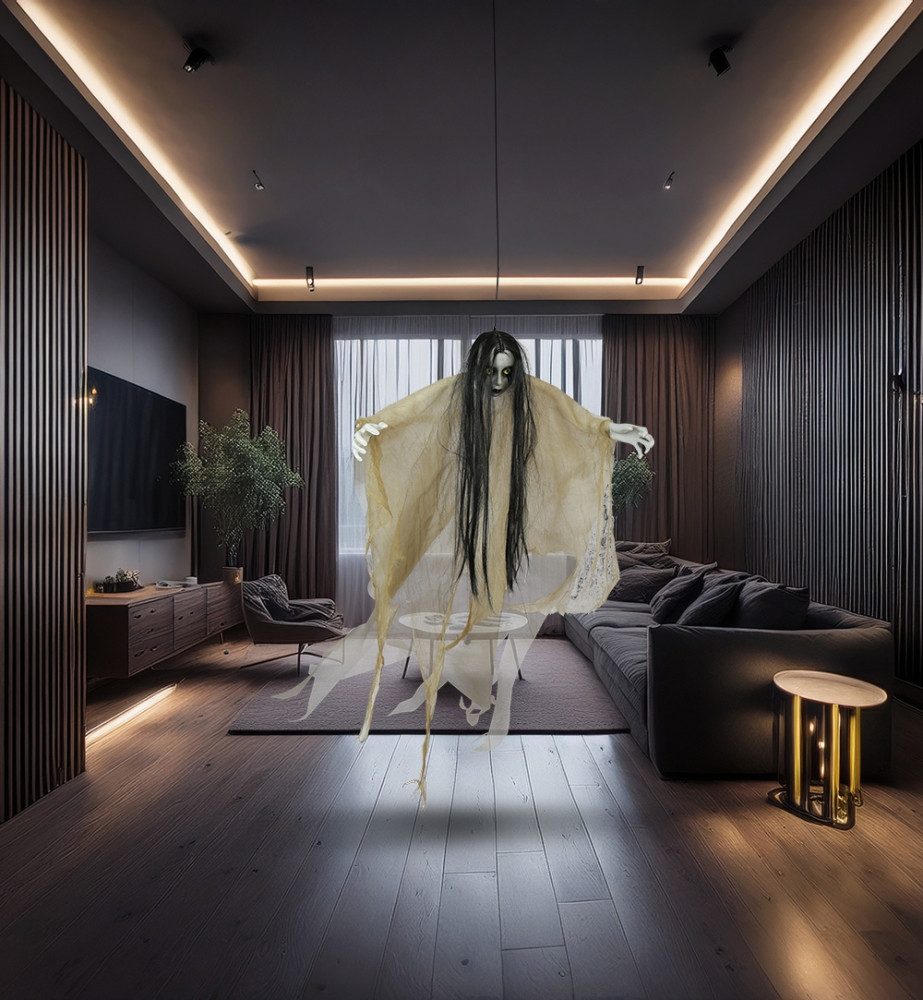 Fries Dekohänger XXL Halloween Deko Horror Mädchen Hänger 130 cm Hoch Beweglich, XXL 130 cm Hoch