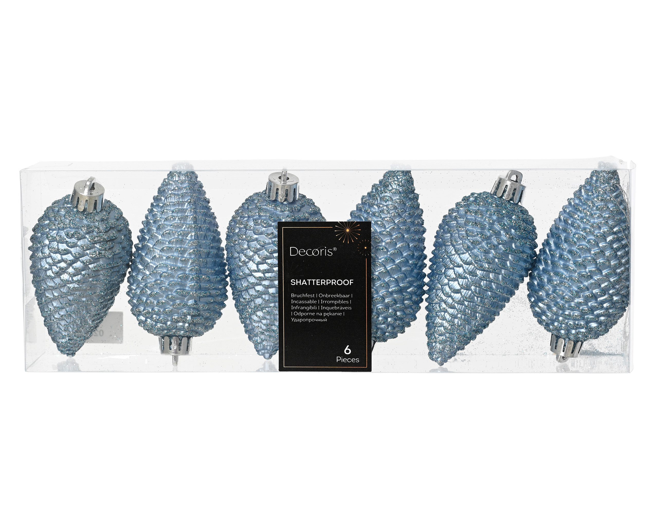 Kaemingk Christbaumschmuck, Christbaumschmuck Zapfen 8cm Kunststoff 6 Stück - Eisblau