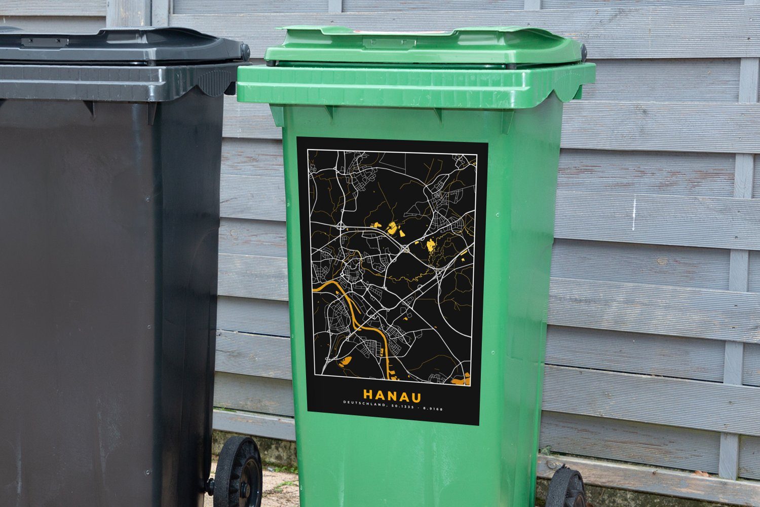 Abfalbehälter MuchoWow St), Stadtplan - - Mülltonne, Sticker, (1 Mülleimer-aufkleber, Hanau Container, Deutschland - Wandsticker Gold Karte -