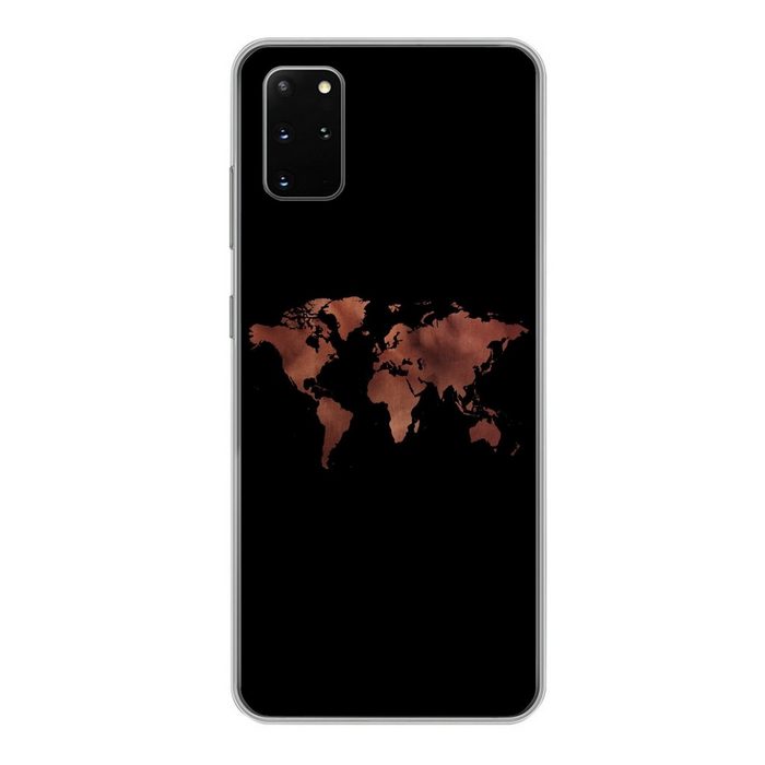 MuchoWow Handyhülle Weltkarte - Leder - Schwarz Phone Case Handyhülle Samsung Galaxy S20 Plus Silikon Schutzhülle
