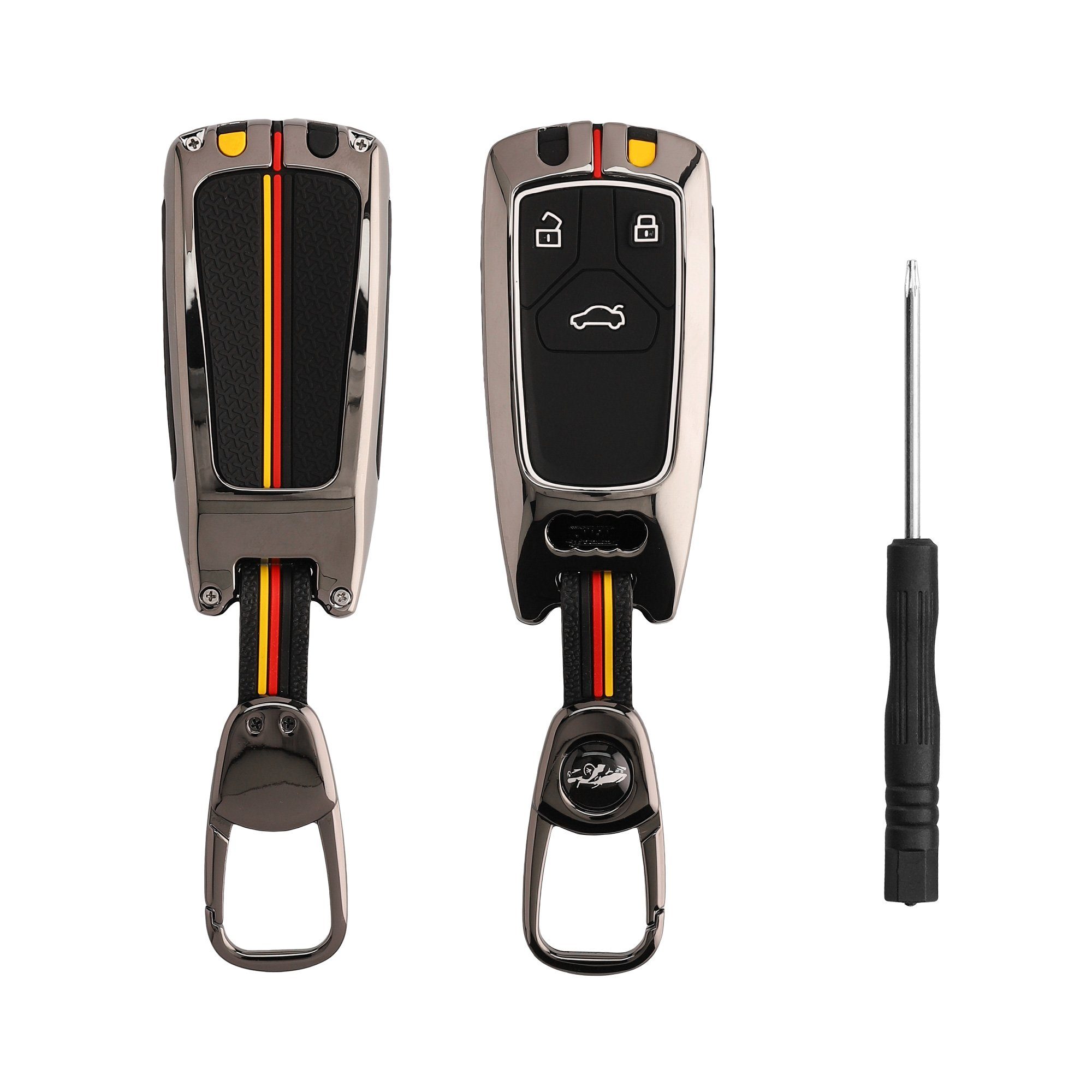 kwmobile Schlüsseltasche Auto Schlüsselhülle für Audi 3-Tasten Smartkey Autoschlüssel (nur (1-tlg), Smart Key Metallrahmen mit Silikon Case