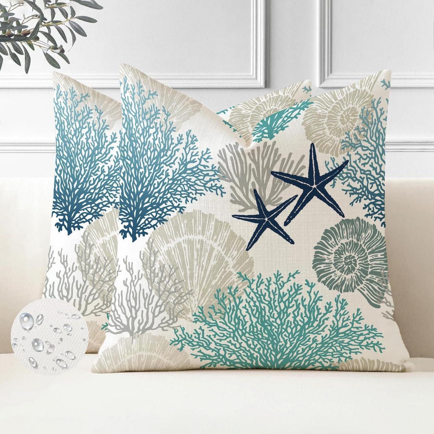 LuxusKollektion Kissenbezüge 2er Set Kissenbezüge 40x40cm Seestern Maritim Outdoor, (2 Stück)