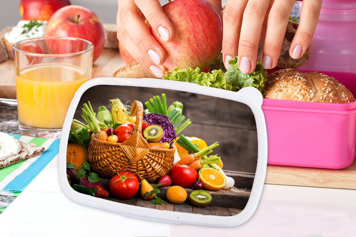 (2-tlg), Lunchbox Gemüse, Kinder, rosa Mädchen, Erwachsene, - Obst MuchoWow Kunststoff, - Brotbox Brotdose Obstkorb Kunststoff Snackbox, für