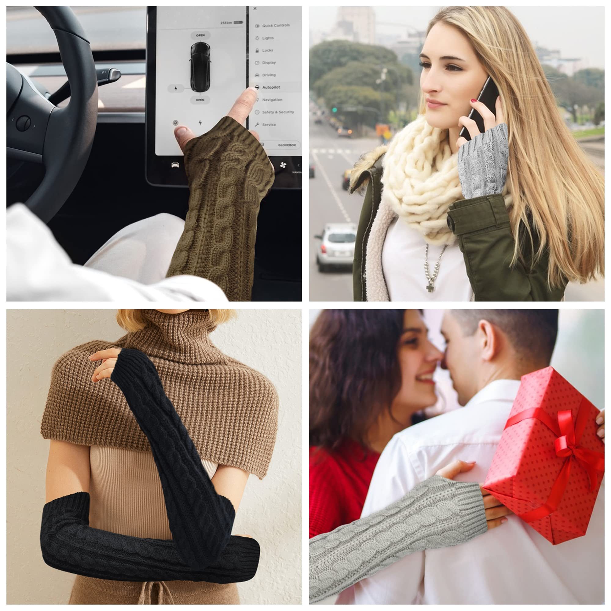 Coonoor Armstulpen Armstulpen Damen Wolle Pulswärmer Strick Halb Fingerlose Handschuhe Gestrickte Handstulpen Unisex Winterhandschuhe Wärmer Armwärmer – Bild 5 von 5
