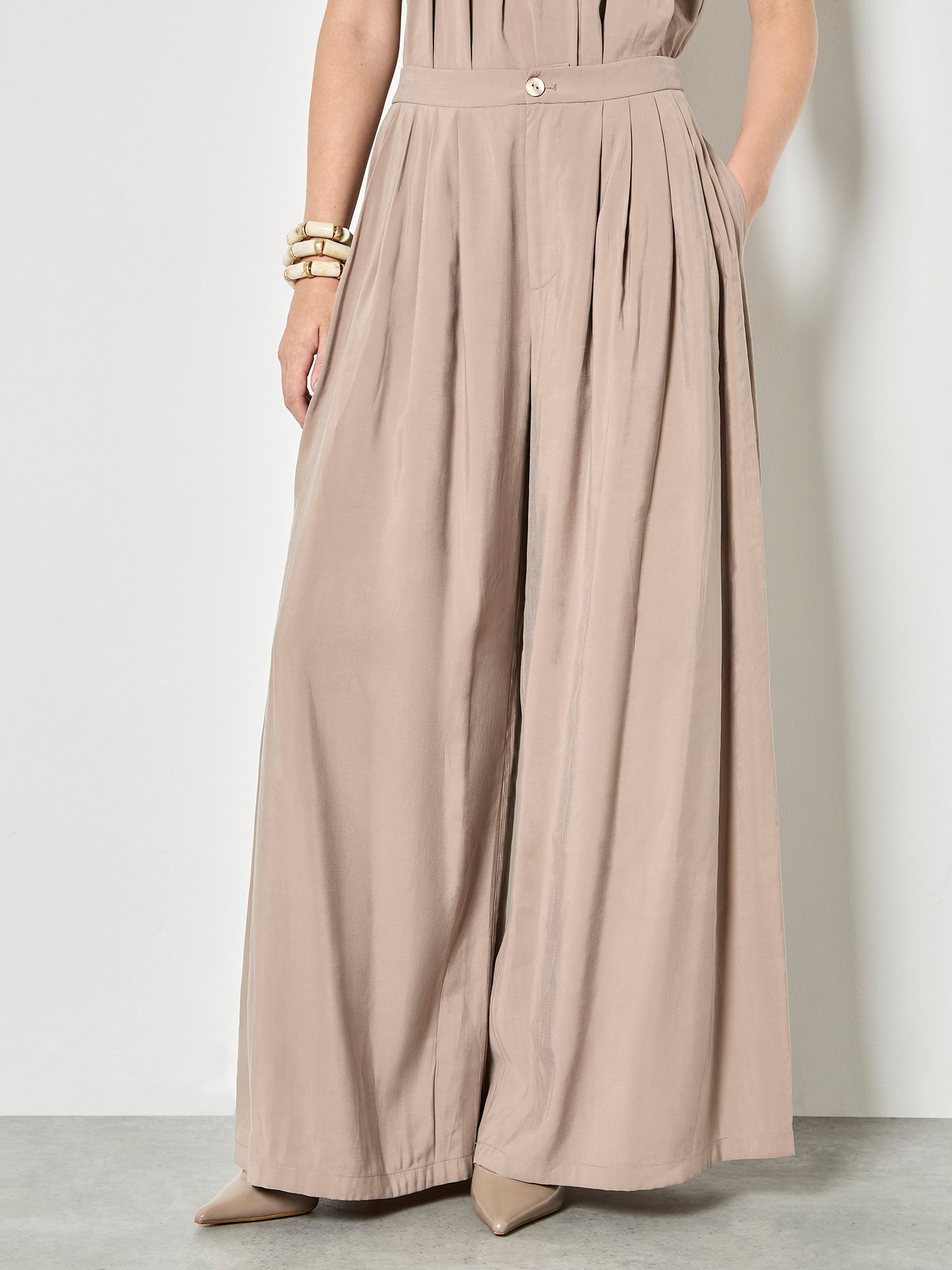 Apricot Palazzohose Plissee-Hose mit weitem Bein
