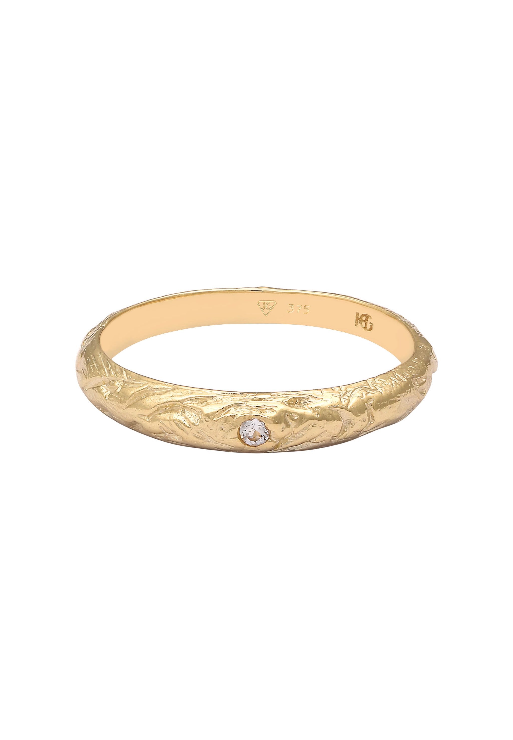 HAZE & GLORY Silberring Topas Weiß 375 Gelbgold