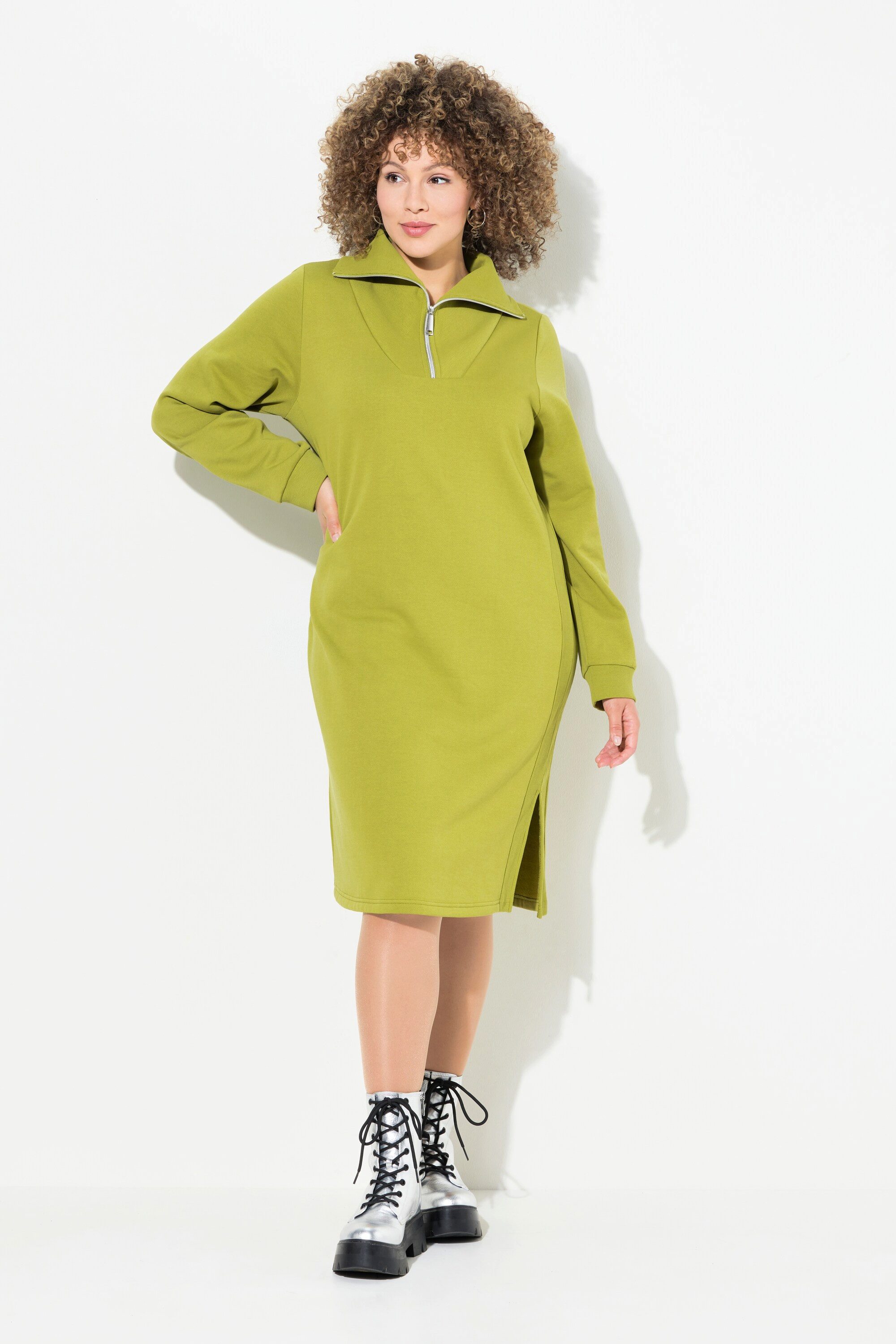 Jerseykleid Sweatkleid Troyerkragen Reißverschluss Langarm