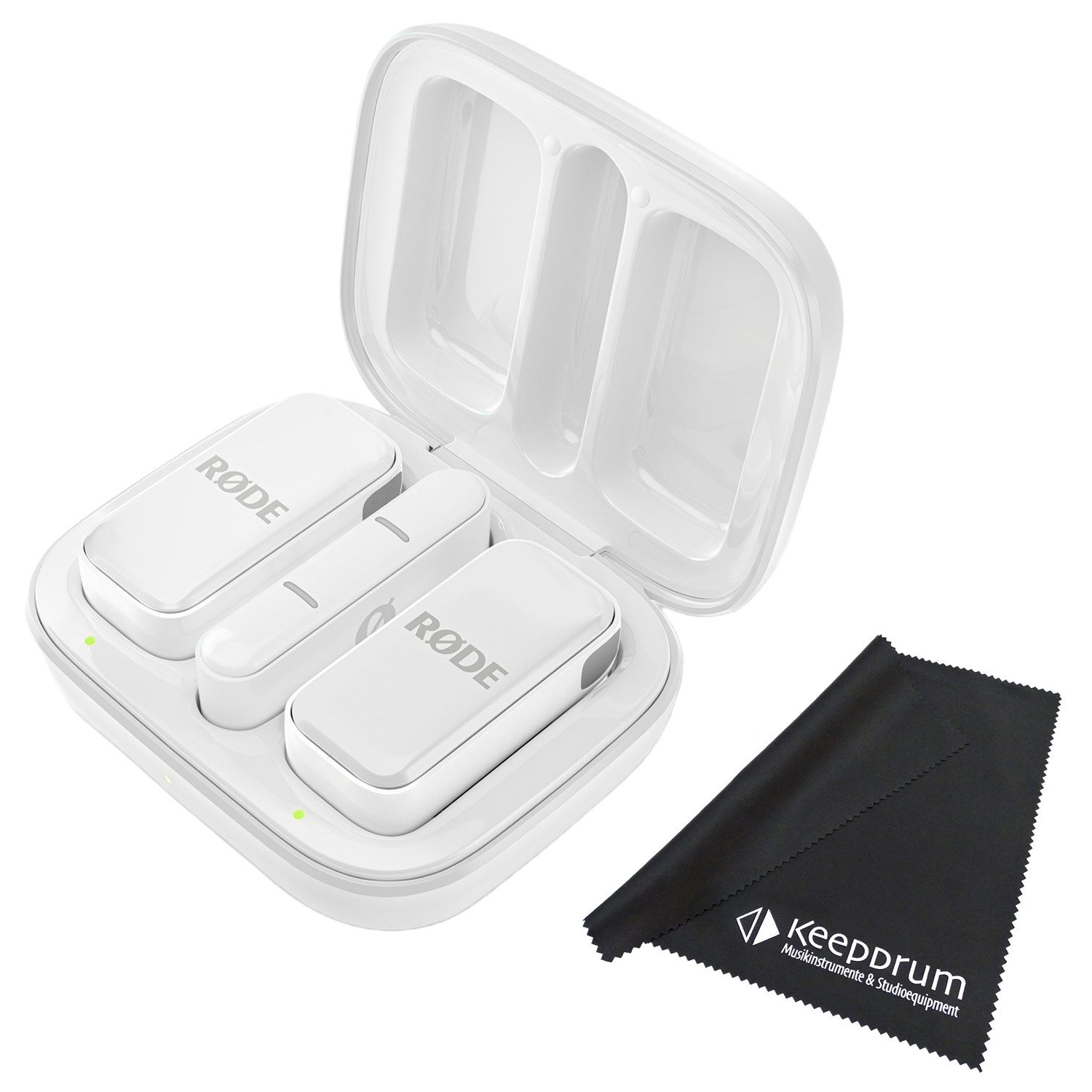 RØDE Mikrofon Rode Wireless Micro Drahtloses Mikrofon-System USB-C Weiss mit Tuch (Drahtlos-Mikrofonsystem), Vorteils-Set mit Tuch