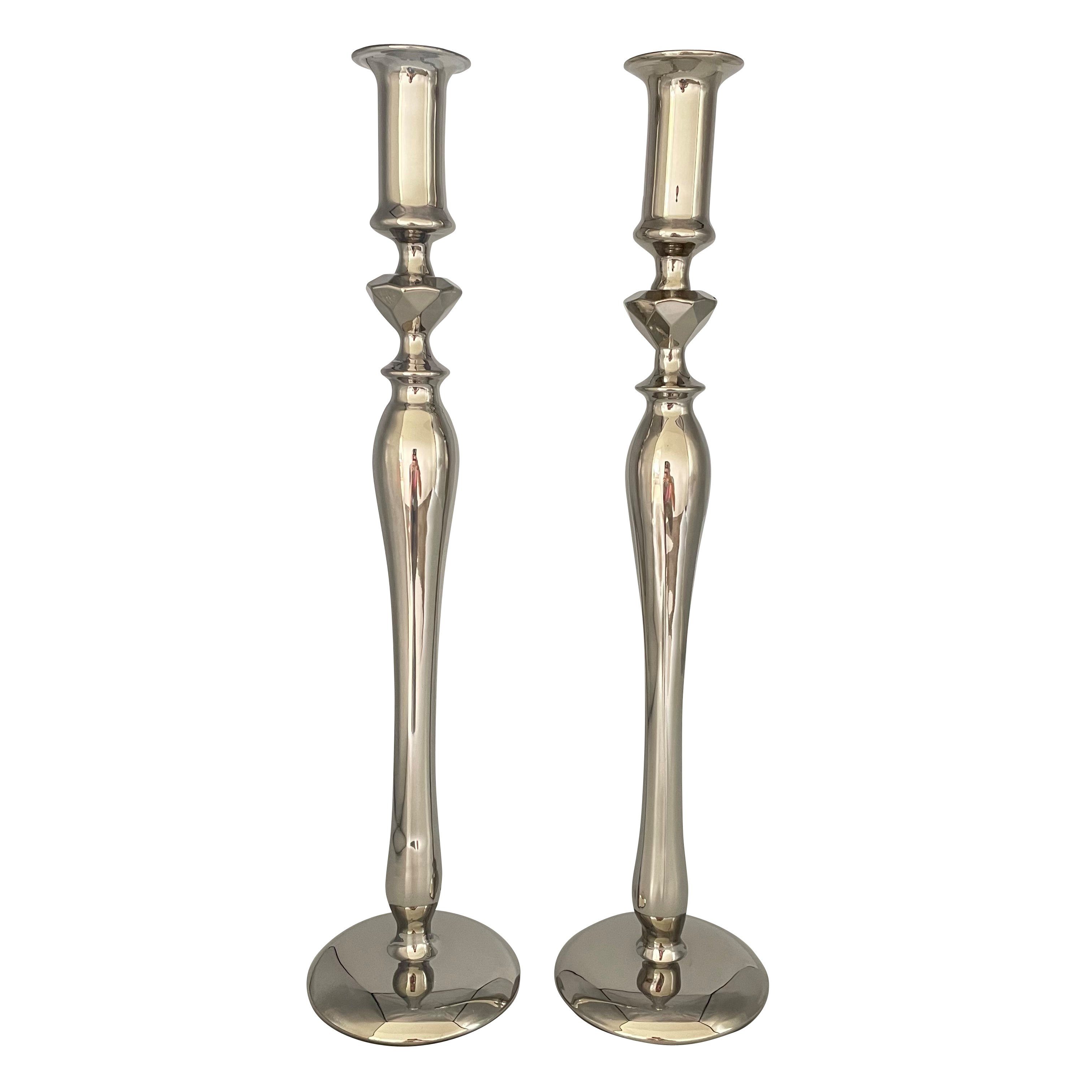 Online-Fuchs Kerzenständer 2er Set Kerzenhalter XL aus Silberglas für  Stabkerzen, Tafelkerzen (groß), aus Glas, 40 cm hoch, Fuß 10 cm Durchmesser