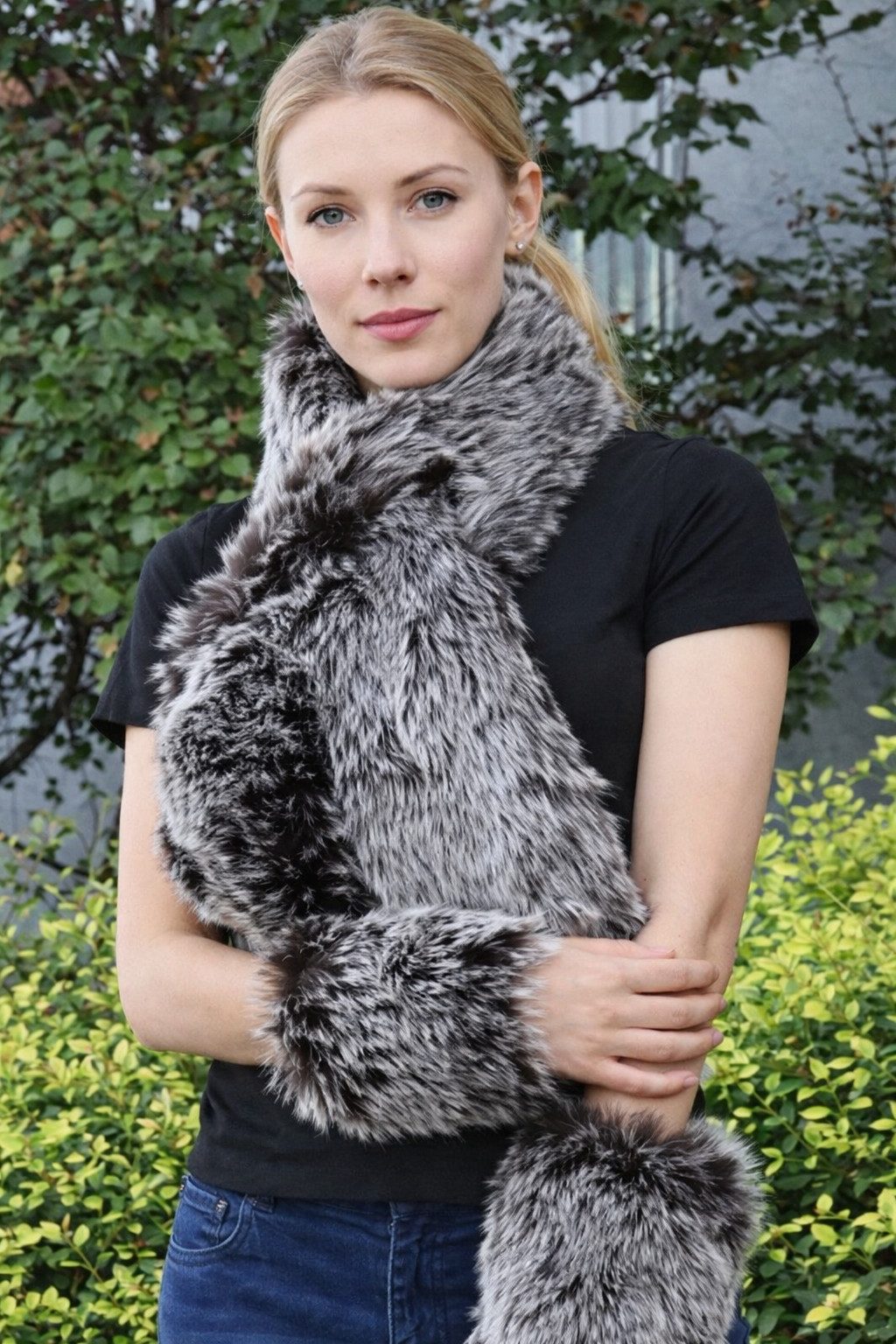 AMBIENTE-LEBENSART.DE Wollschal Fellschal-Wrap-Pelzkragen-Schal-Fellstola-Kunstfell