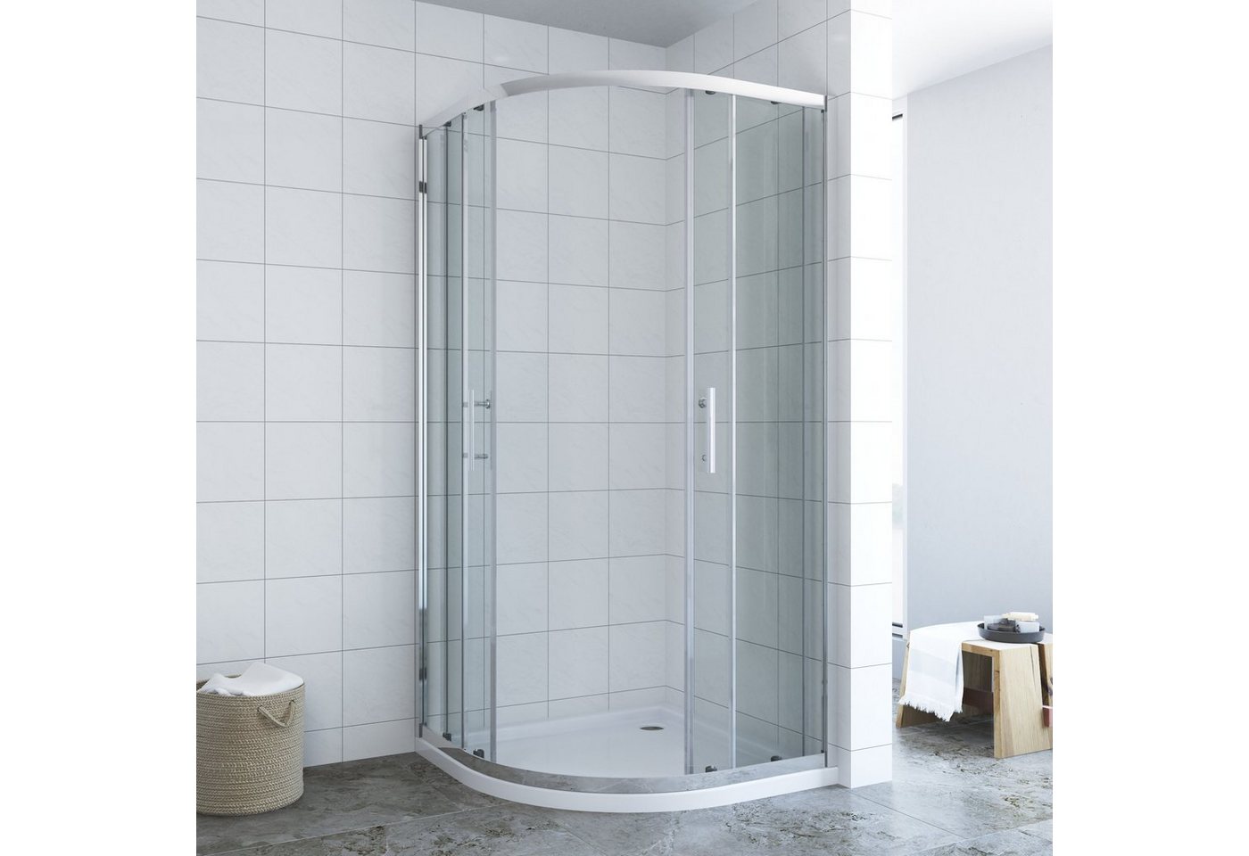 Thumbnail - AQUABATOS Runddusche Viertelkreis Duschkabine Schwarz 80x80 90x90 Schiebetür Drehtür Glas, erhältlich in Silber matt/Sch...