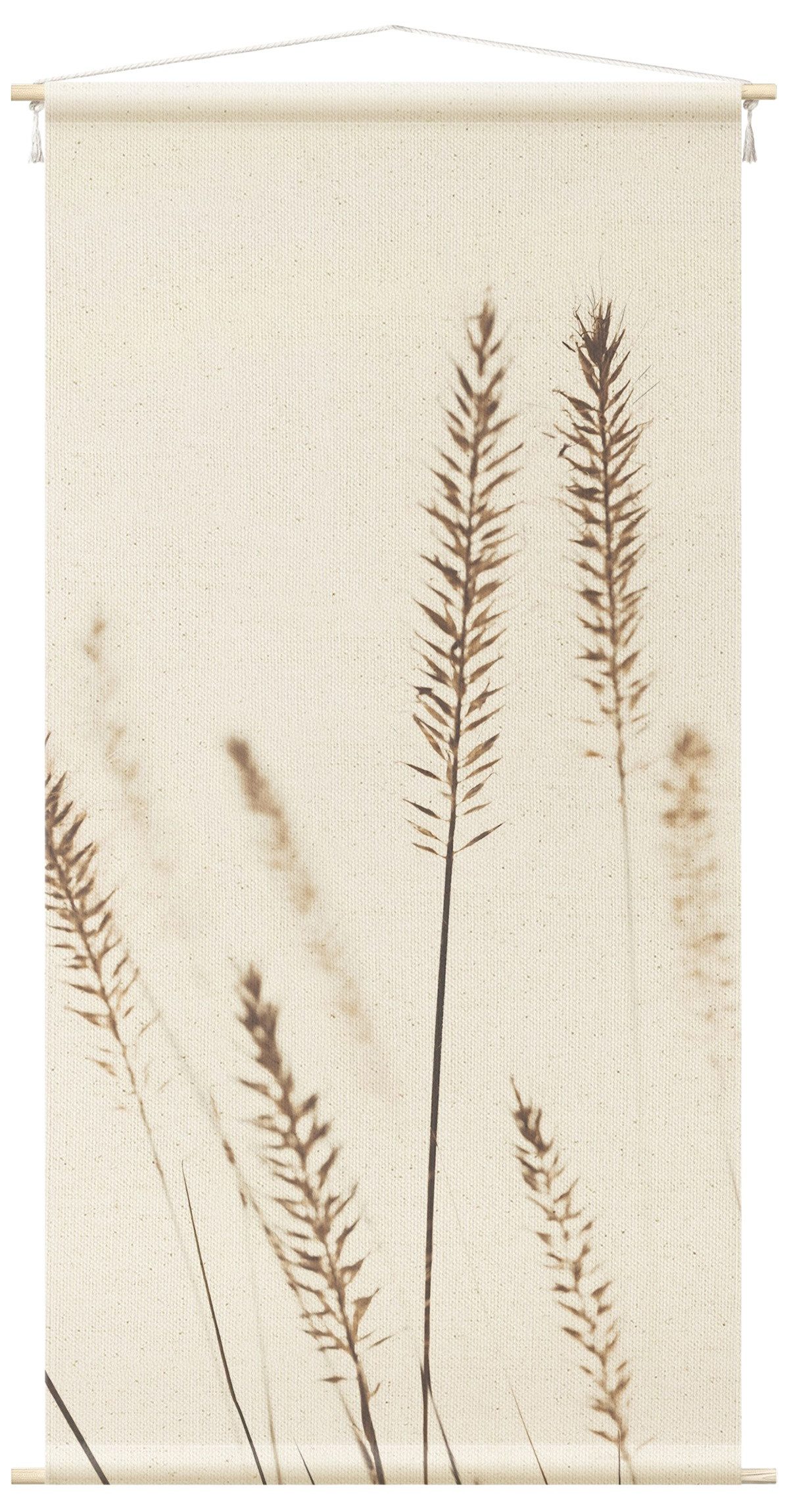 Bilderdepot24 Wandteppich modern Landhaus Gräser beige, rechteckig, Höhe: 2.6 mm, großes Wandbild aus Natur-Baumwolle Wandbehang Stoffbild Tuch Wollseil