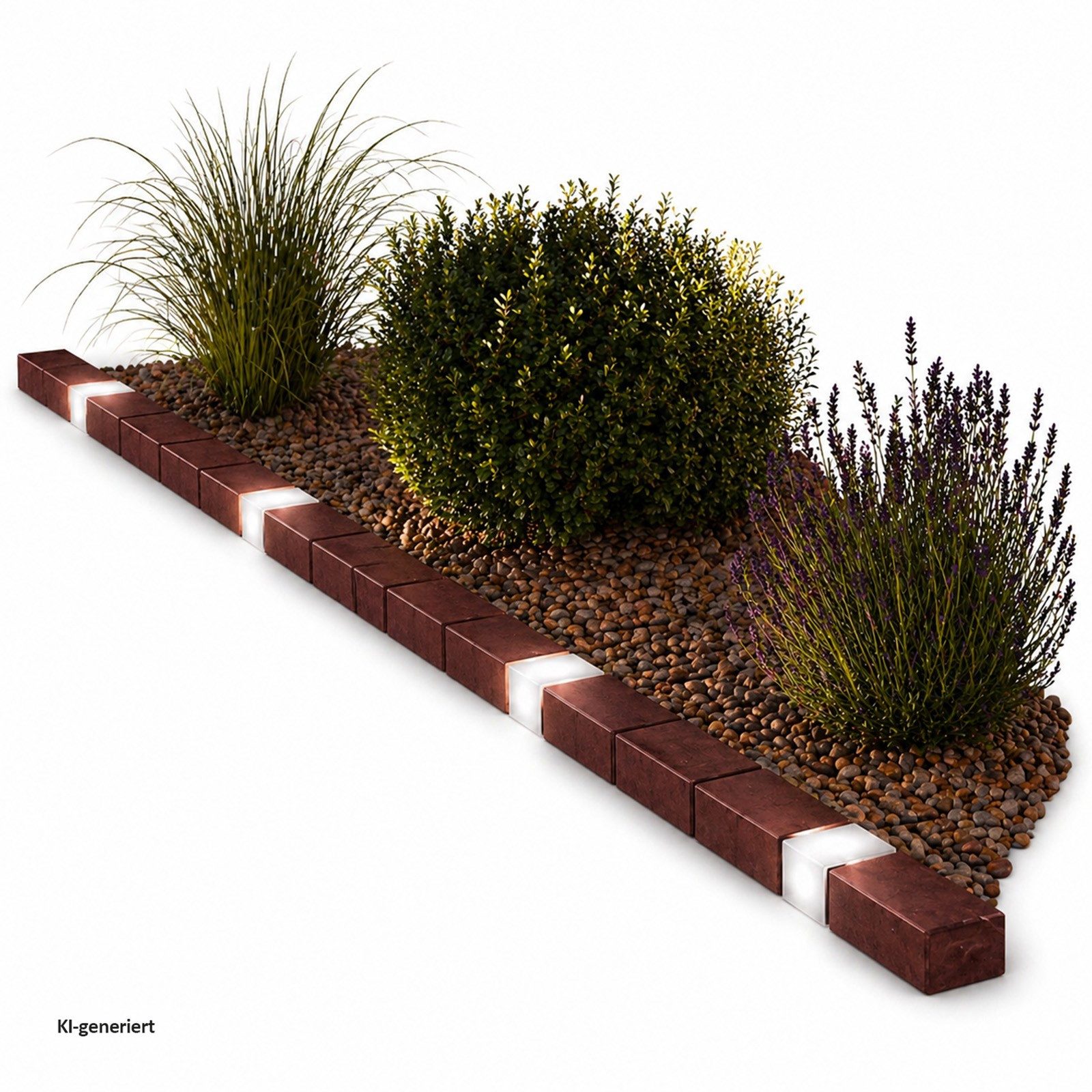 HTI-Living Beetbegrenzung Beeteinfassung 930 cm Ziegelstein mit Beleuchtung, LxH: 23.3x4.5 cm, Set, 40 Module inkl. Solarbeleuchtung, Zierzaun Beetumrandung Beetbegrenzung