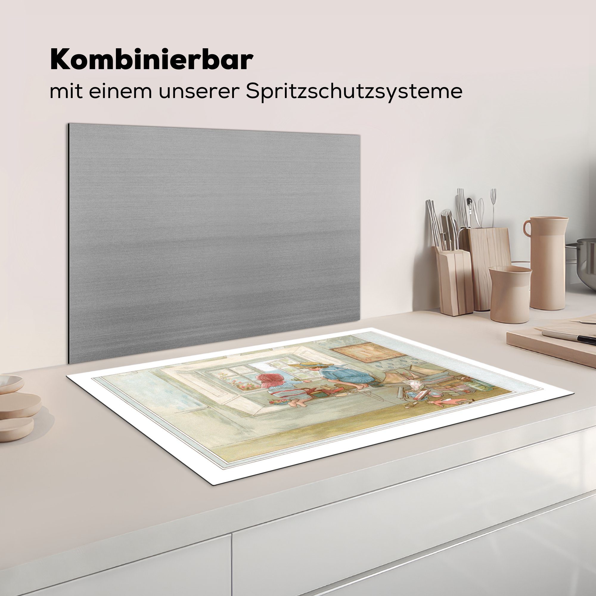 Induktionskochfeld Ceranfeldabdeckung die MuchoWow 81x52 Illustration eines antiken cm, küche, Kinderzimmers, Herdblende-/Abdeckplatte Vinyl, (1 tlg), für Schutz