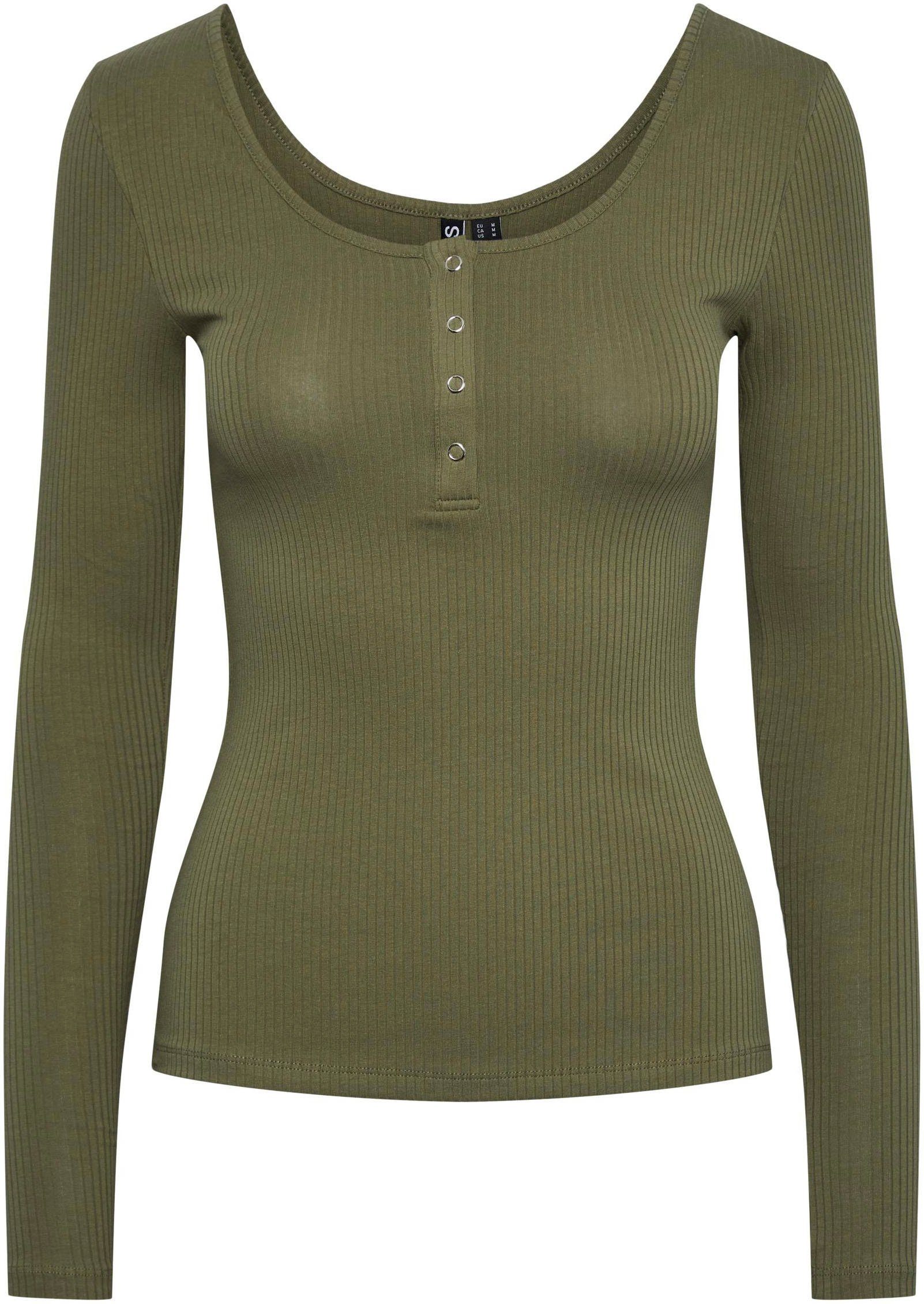 pieces Langarmshirt PCKITTE LS TOP NOOS BC Baumwollmischung, slim fit
