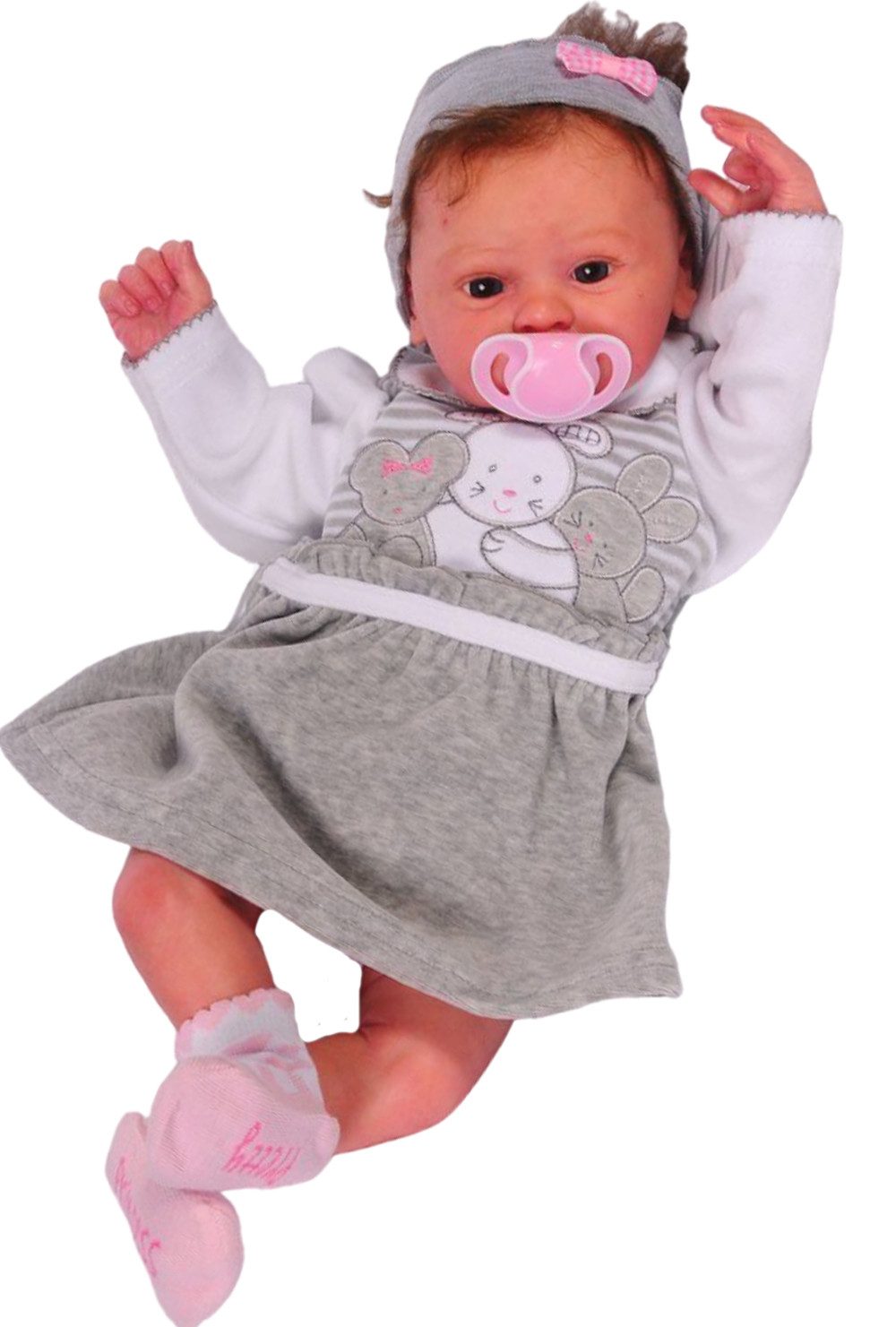 La Bortini Druckkleid Baby Kleid aus weichem Velours Nicki-Kleid in Grau sehr weich, warm, 44 50 56 62 68 74 80