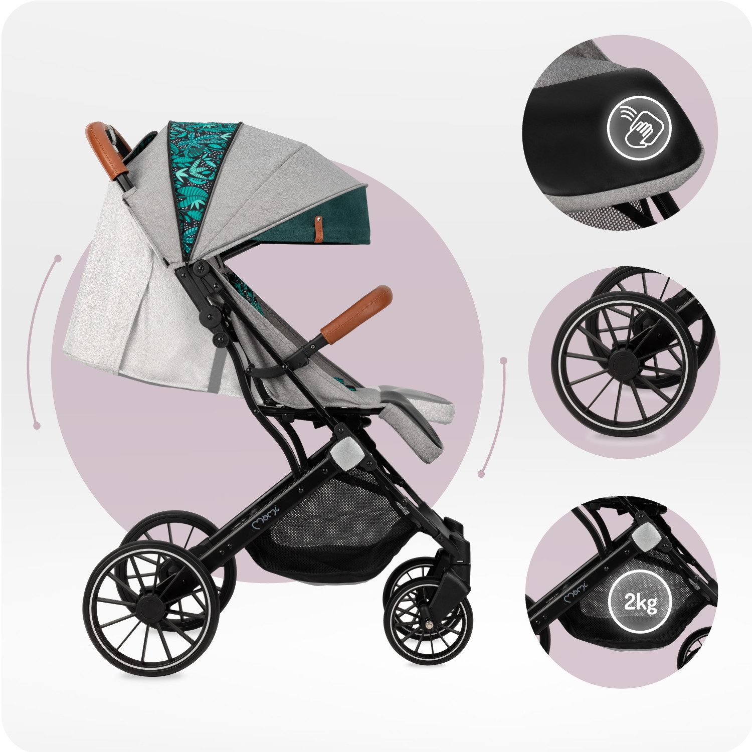 MoMi Kinder-Buggy Estelle Dakar, Einhand-Faltsystem mit Trolley-Funktion & 4-Rad-Federung