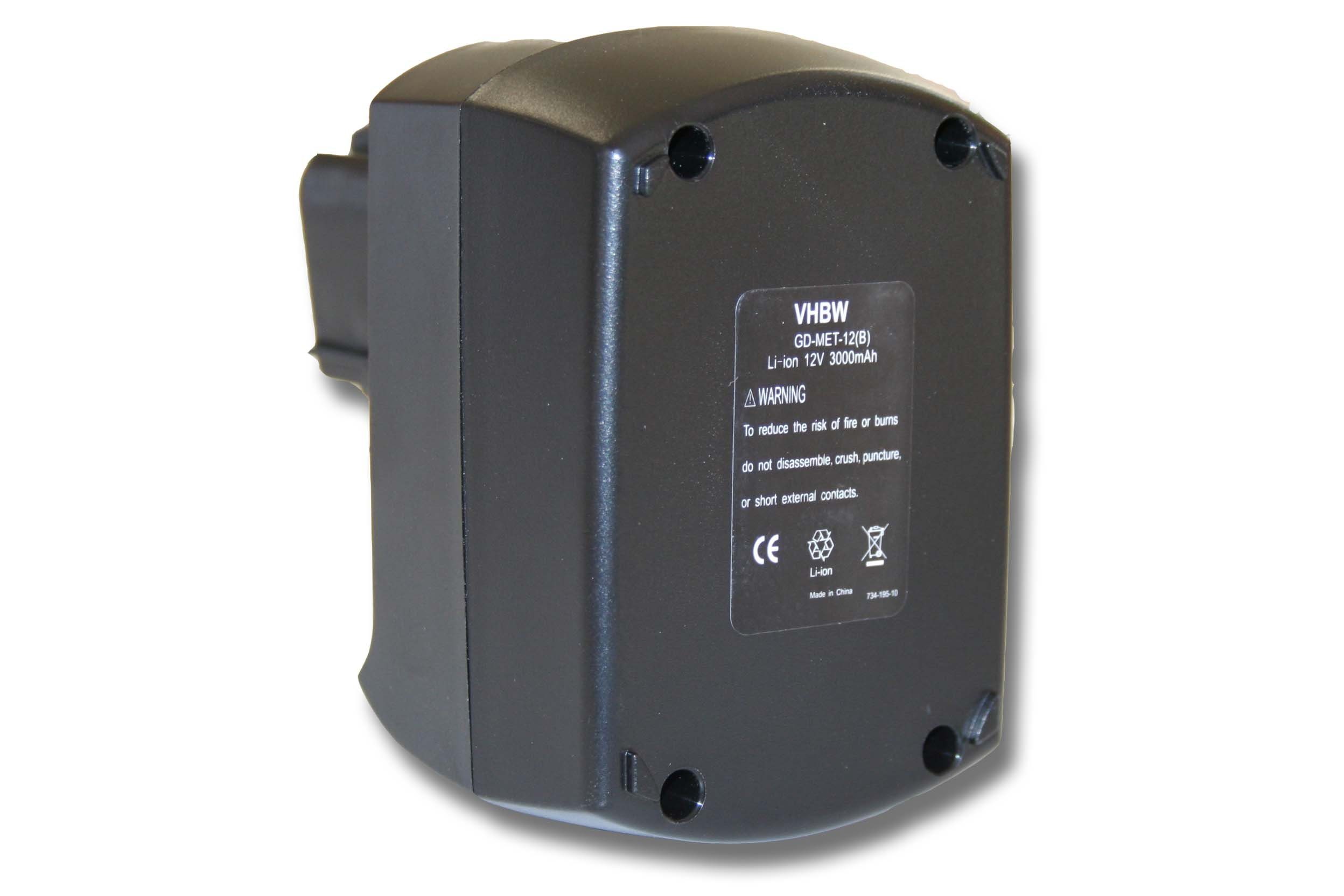 vhbw kompatibel mit Metabo BSZ 12 Impuls, SSSP12, BSZ 12 Li Akku Li-Ion 3000 mAh (12 V)