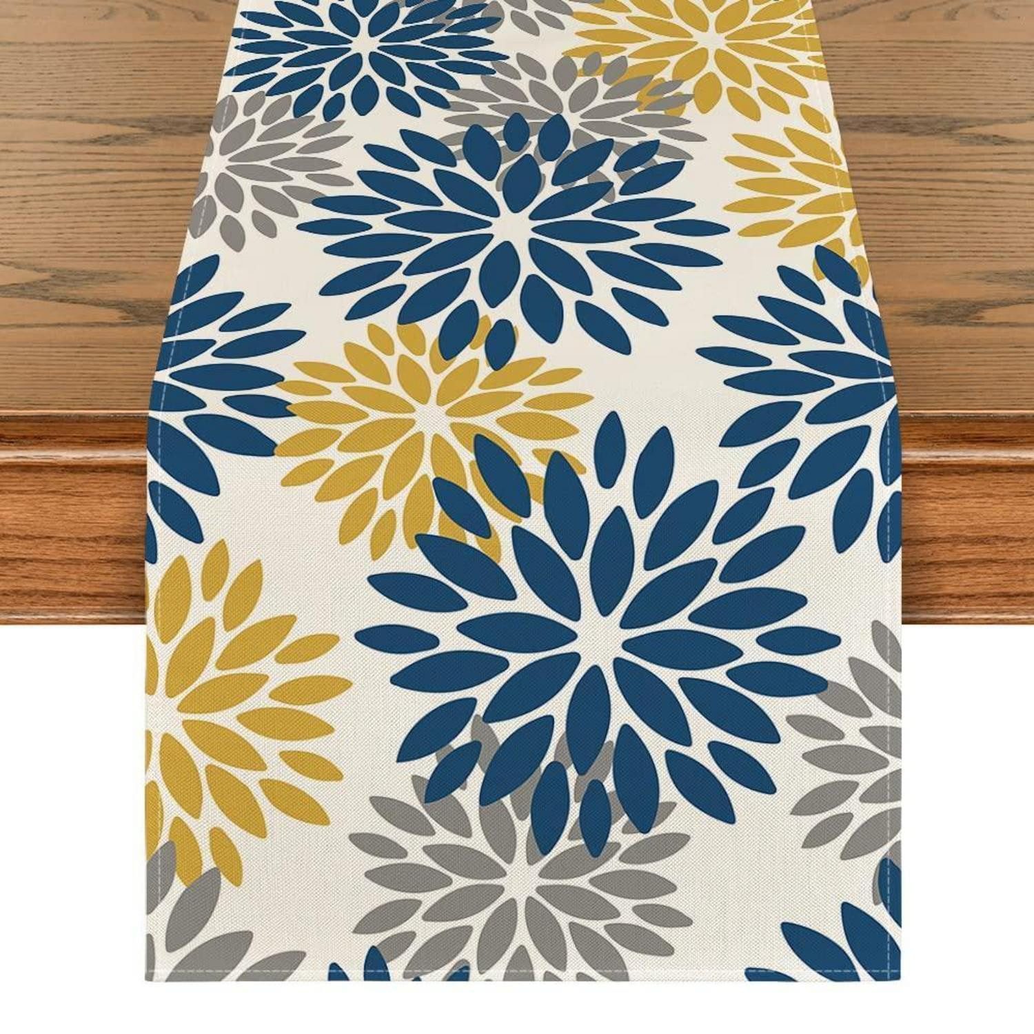 LuxusKollektion Tischläufer Tischläufer Blumen Marineblau 40x140cm (1-tlg)
