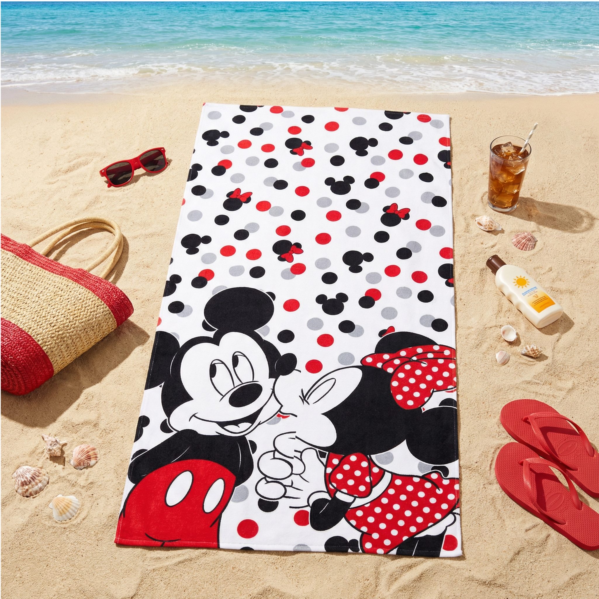 Disney Strandtuch Disney Mickey und Minnie Maus Badetuch, Baumwolle, XL 70x140 cm, 100% Baumwolle