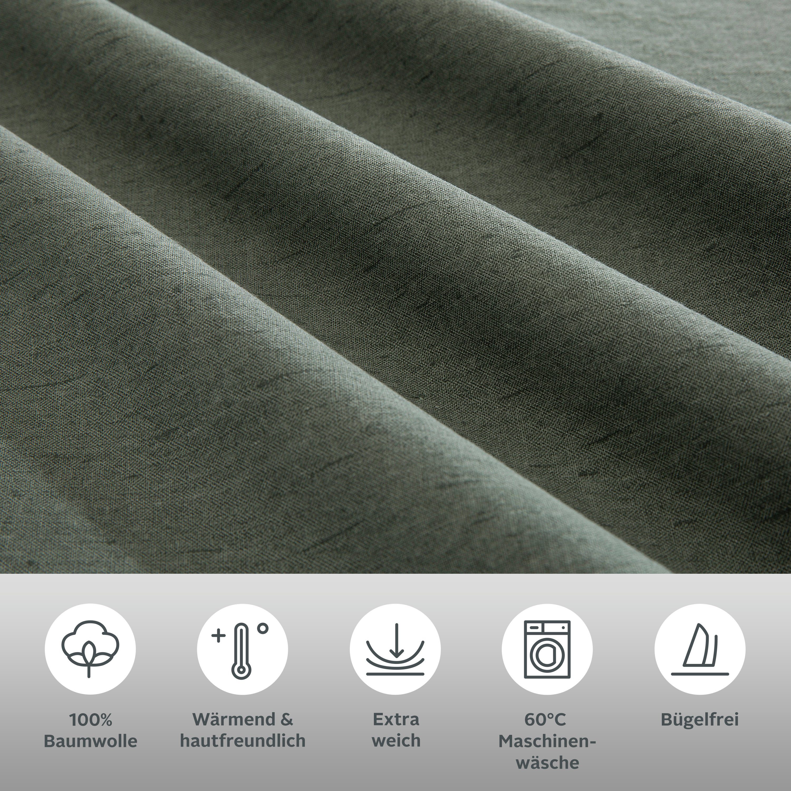 Bruno Banani Wendebettwäsche Merlin in Gr. 135x200 oder 155x220 cm, Biber, 2 teilig, Baumwollbettwäsche, Leinen-Look in Melange-Optik